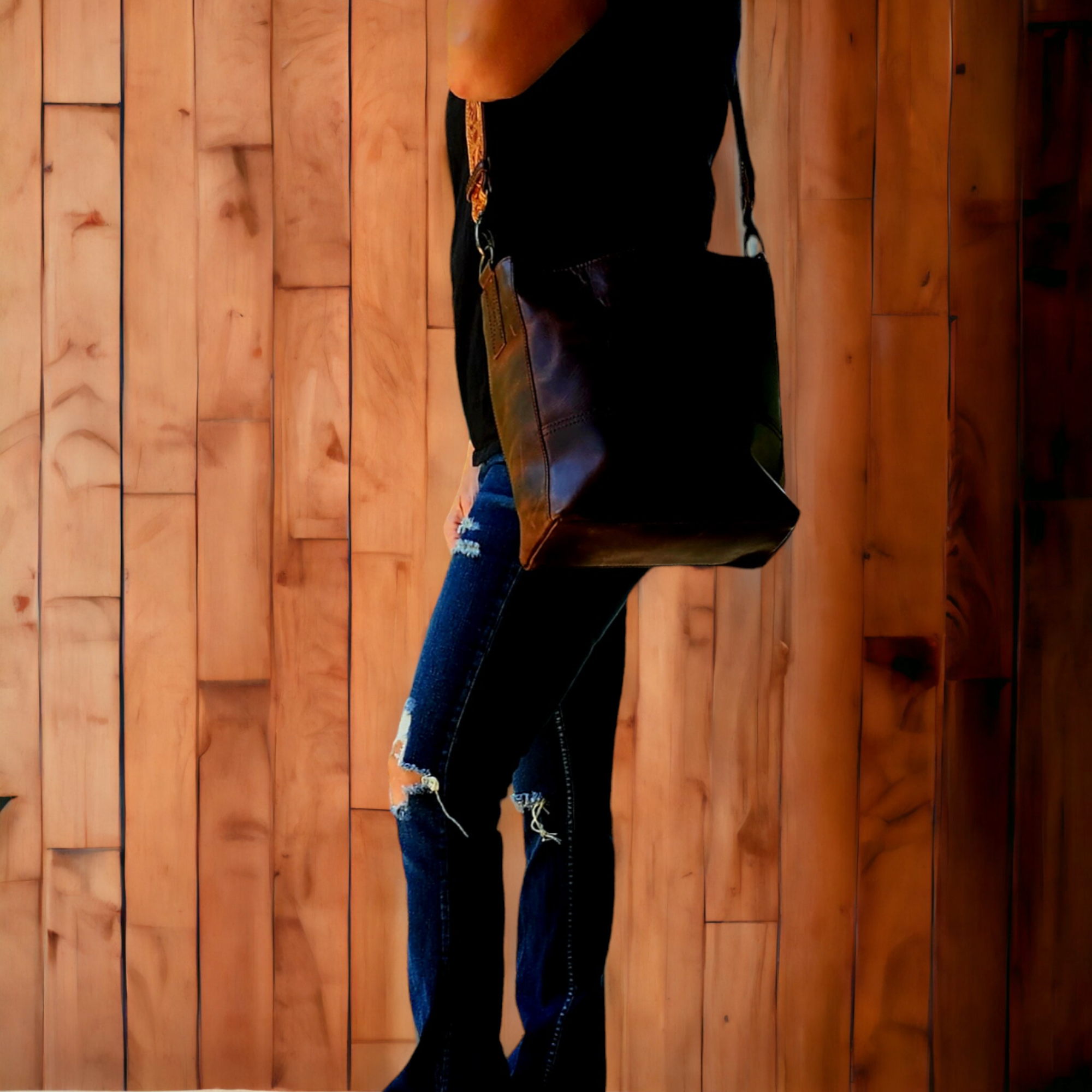 The Rancho Leather Turquoise Embossed Belt Strap Bucket Purse - Ranch Junkie Mercantile LLC