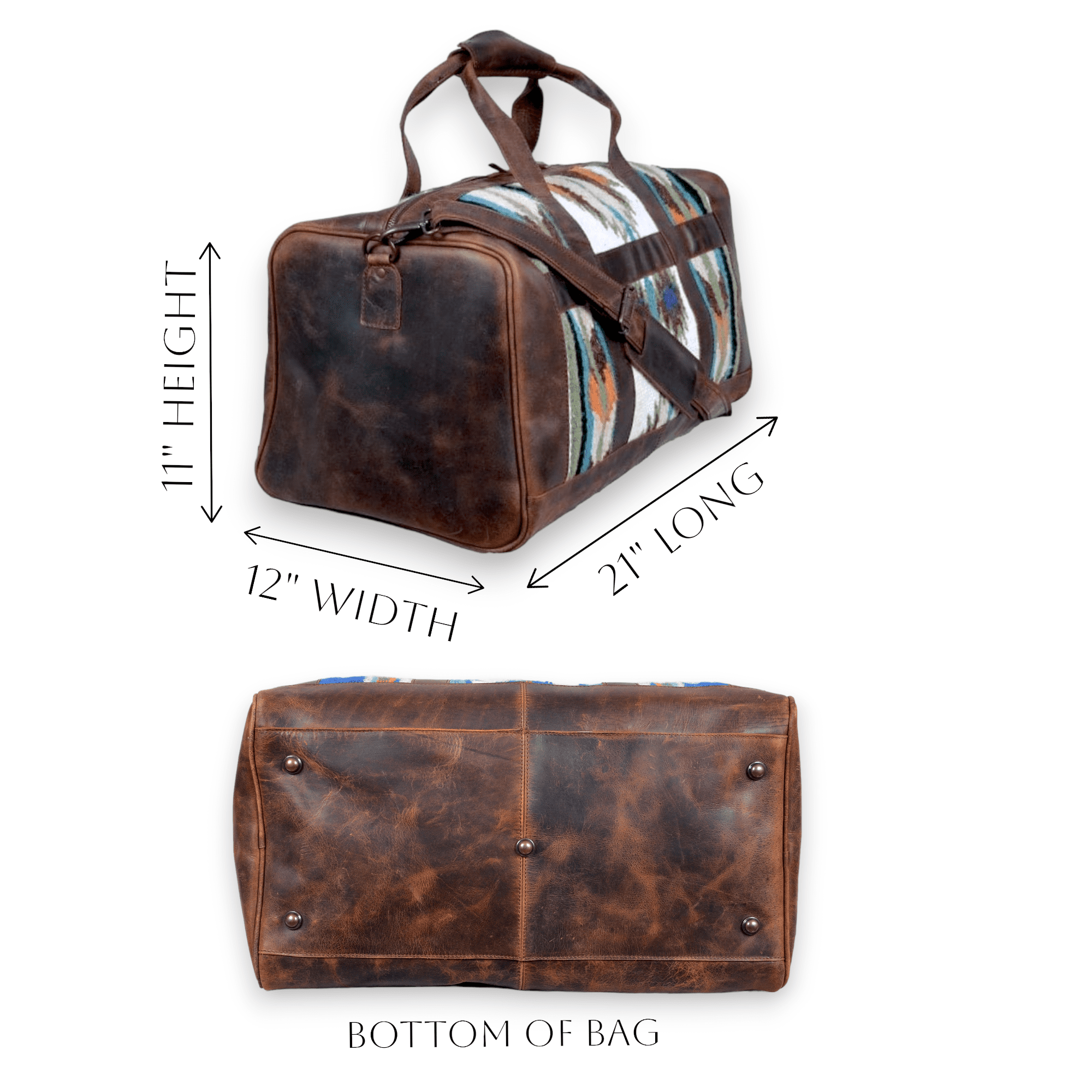 Southwestern Saddle Blanket Aztec Weekender Aspen Leather Duffel Bag - Ranch Junkie Mercantile LLC