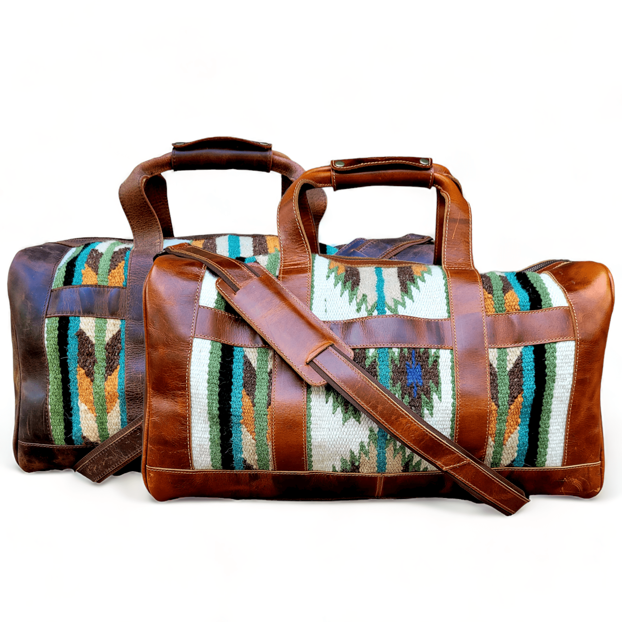 Southwestern Saddle Blanket Aztec Weekender Aspen Leather Duffel Bag - Ranch Junkie Mercantile LLC