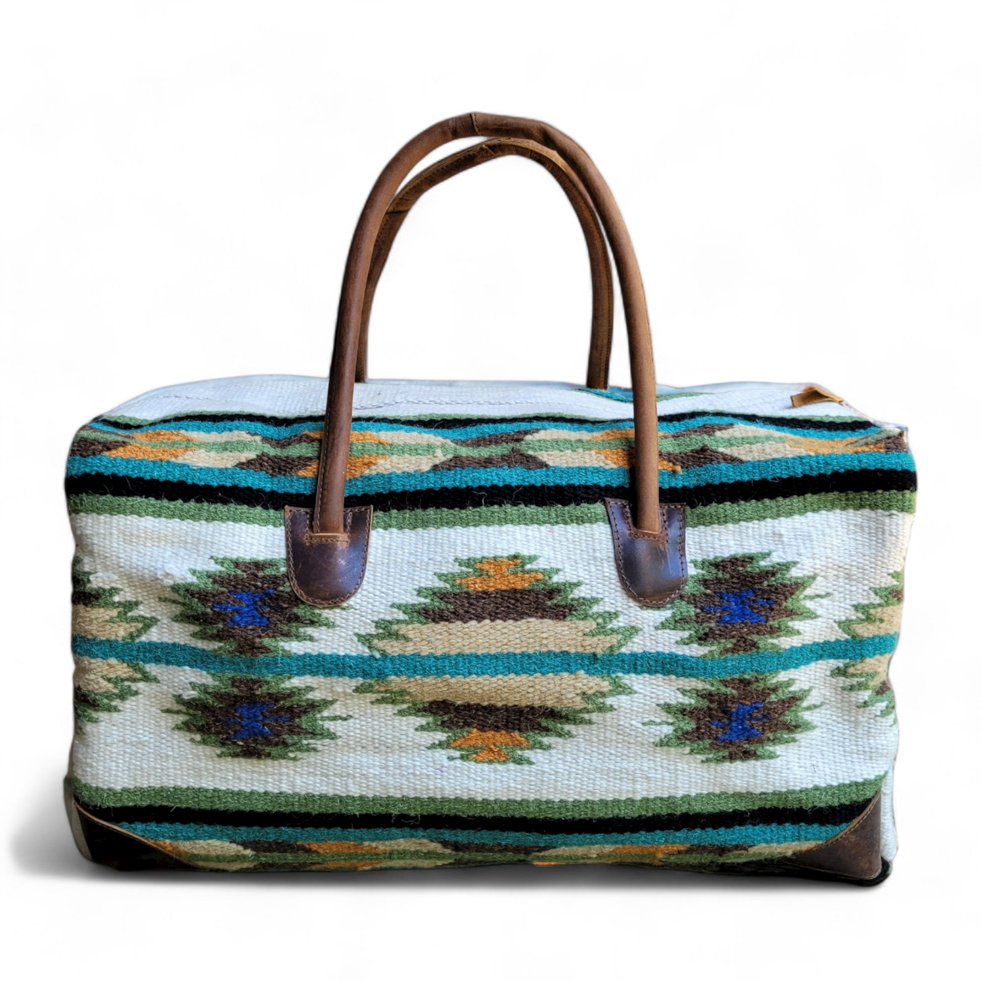 Boho Aztec Large Weekender Southwestern Duffel Bag Aspen Saddle Blanket Bag 100% Leather Handles - Ranch Junkie Mercantile LLC