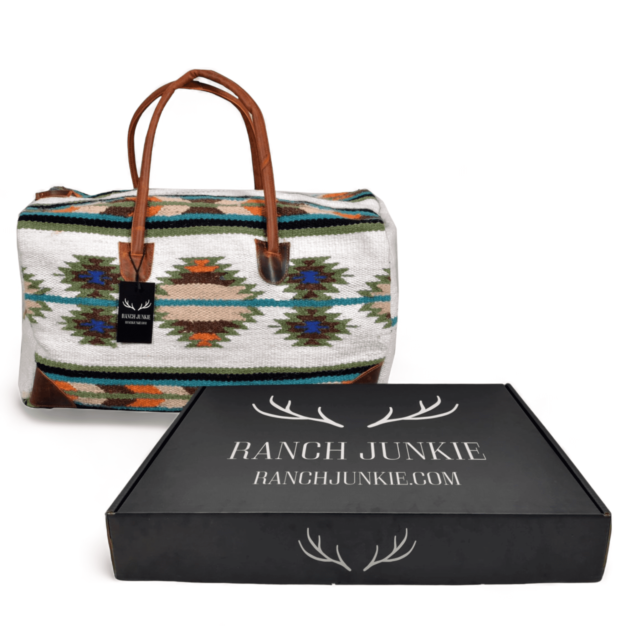 Boho Aztec Large Weekender Southwestern Duffel Bag Aspen Saddle Blanket Bag 100% Leather Handles - Ranch Junkie Mercantile LLC