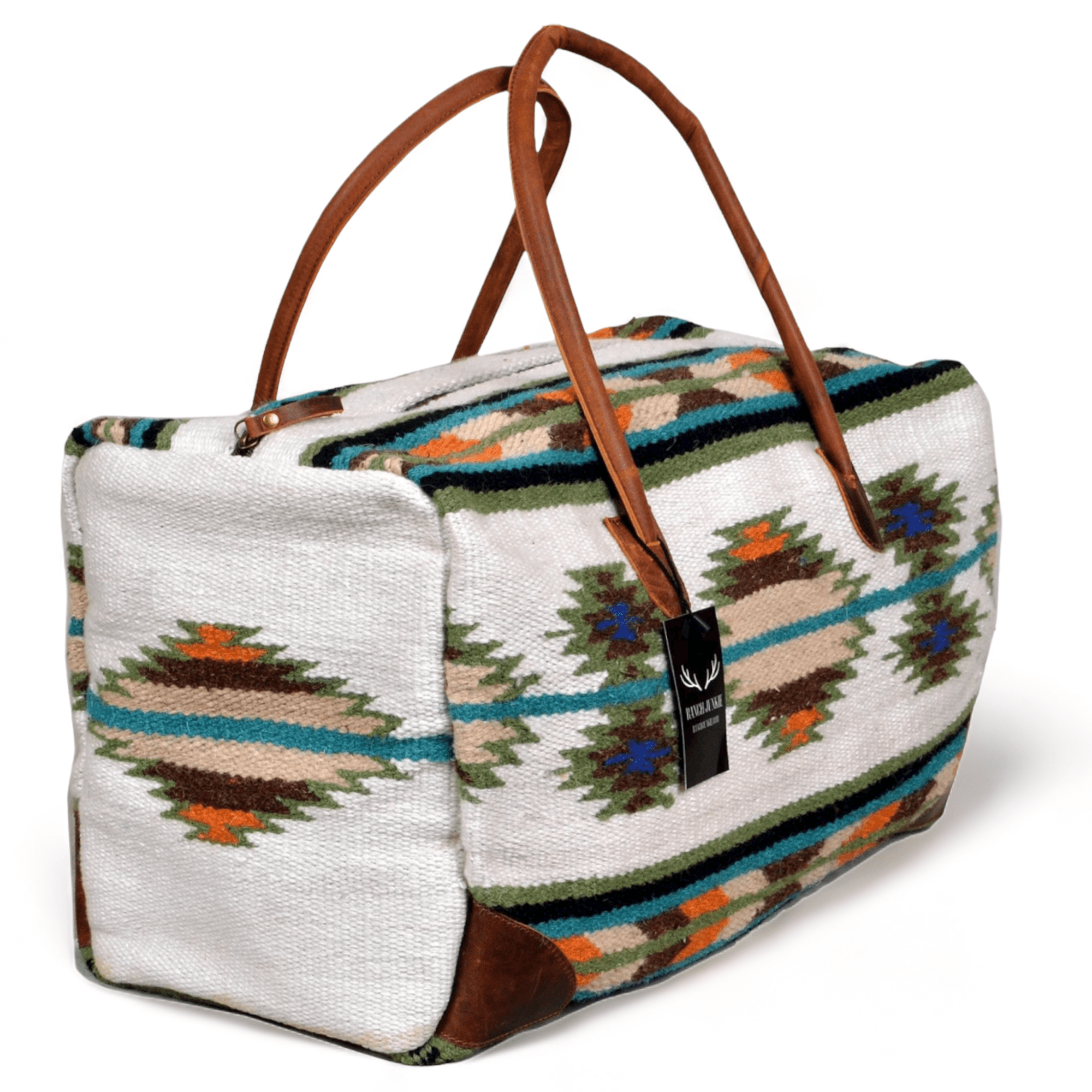 Boho Aztec Large Weekender Southwestern Duffel Bag Aspen Saddle Blanket Bag 100% Leather Handles - Ranch Junkie Mercantile LLC