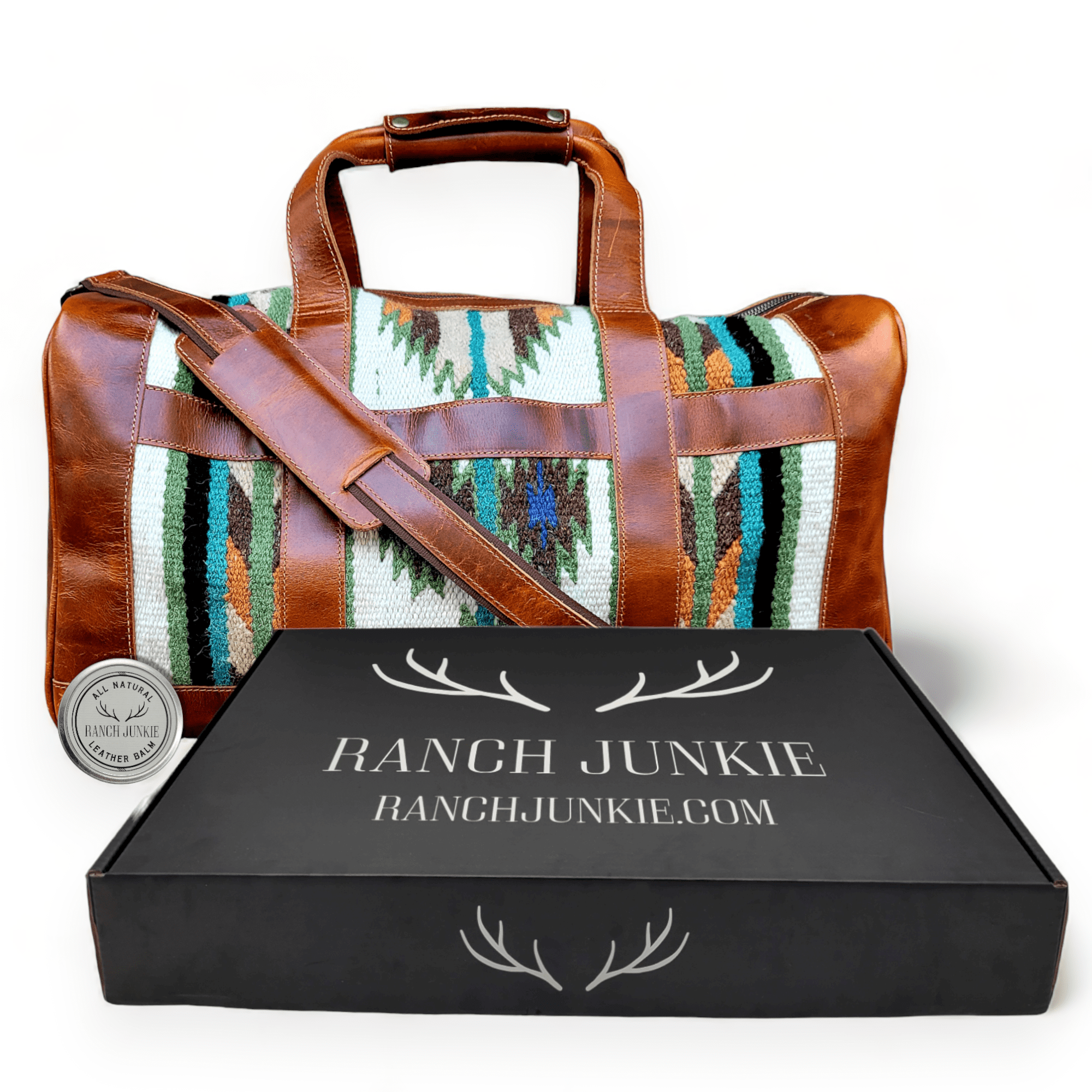 Southwestern Saddle Blanket Aztec Weekender Aspen Leather Duffel Bag - Ranch Junkie Mercantile LLC