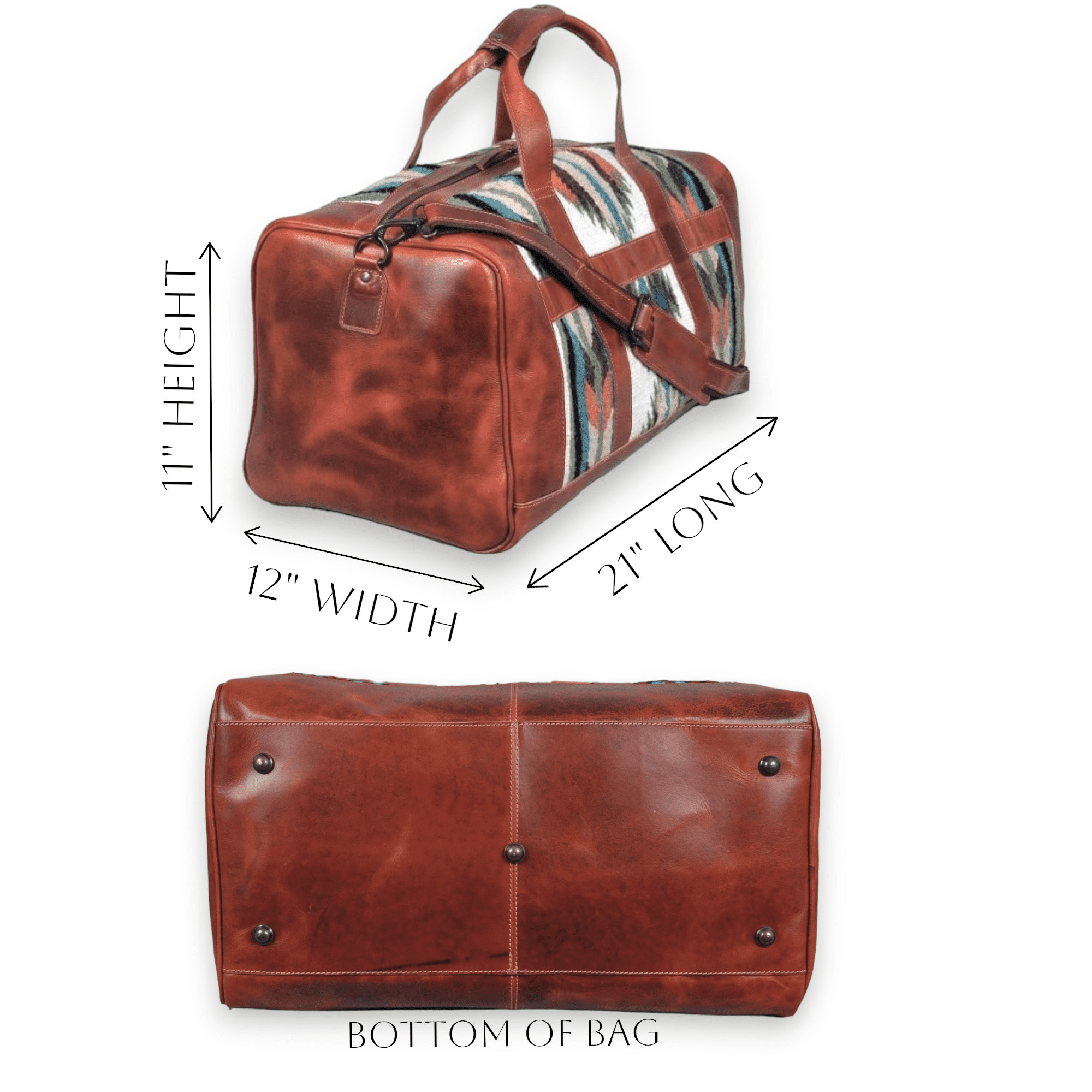 Southwestern Saddle Blanket Aztec Weekender Aspen Leather Duffel Bag - Ranch Junkie Mercantile LLC