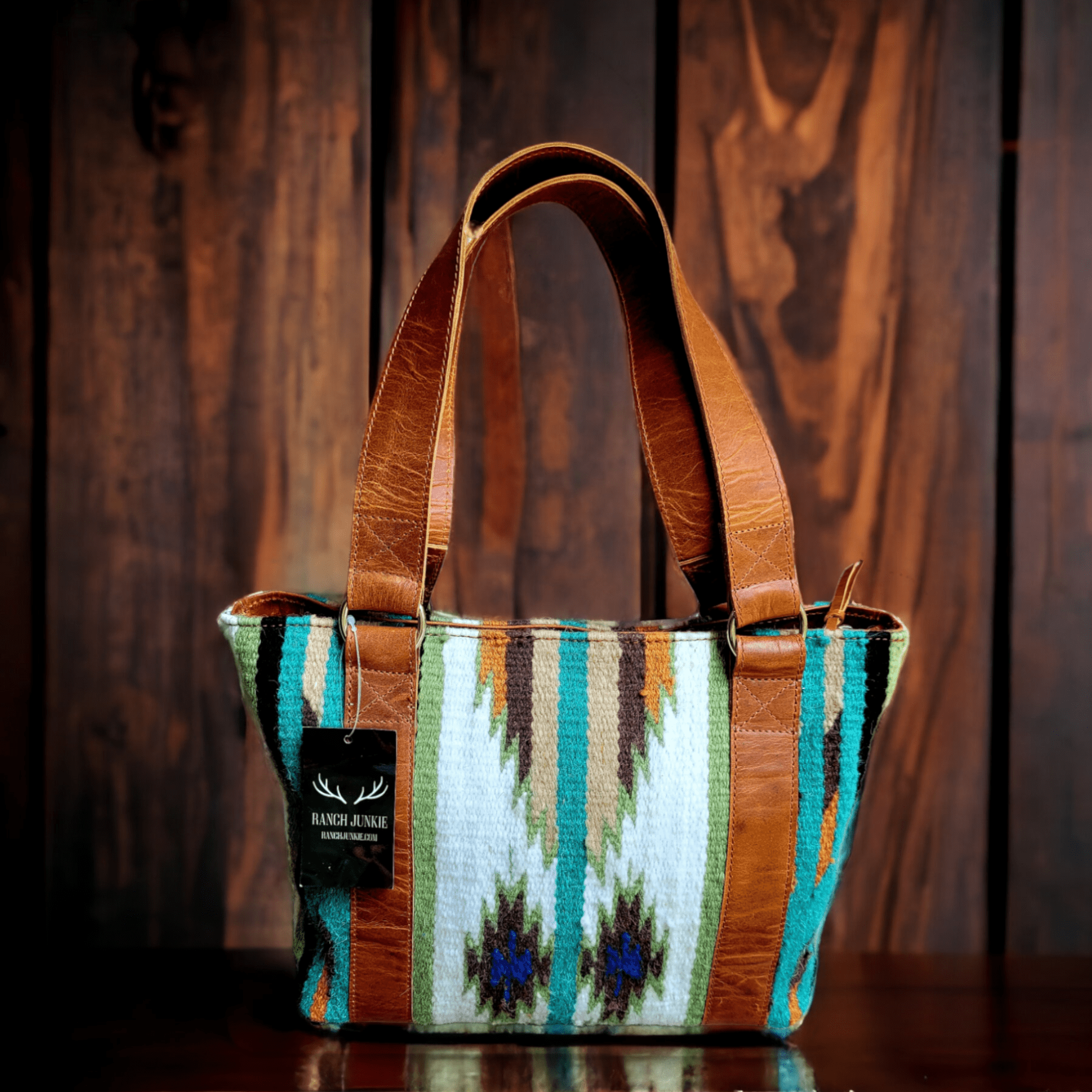 Aspen Southwestern Handwoven Wool+Leather Boho Tote Western Handbag Saddle Blanket Purse - Ranch Junkie Mercantile LLC