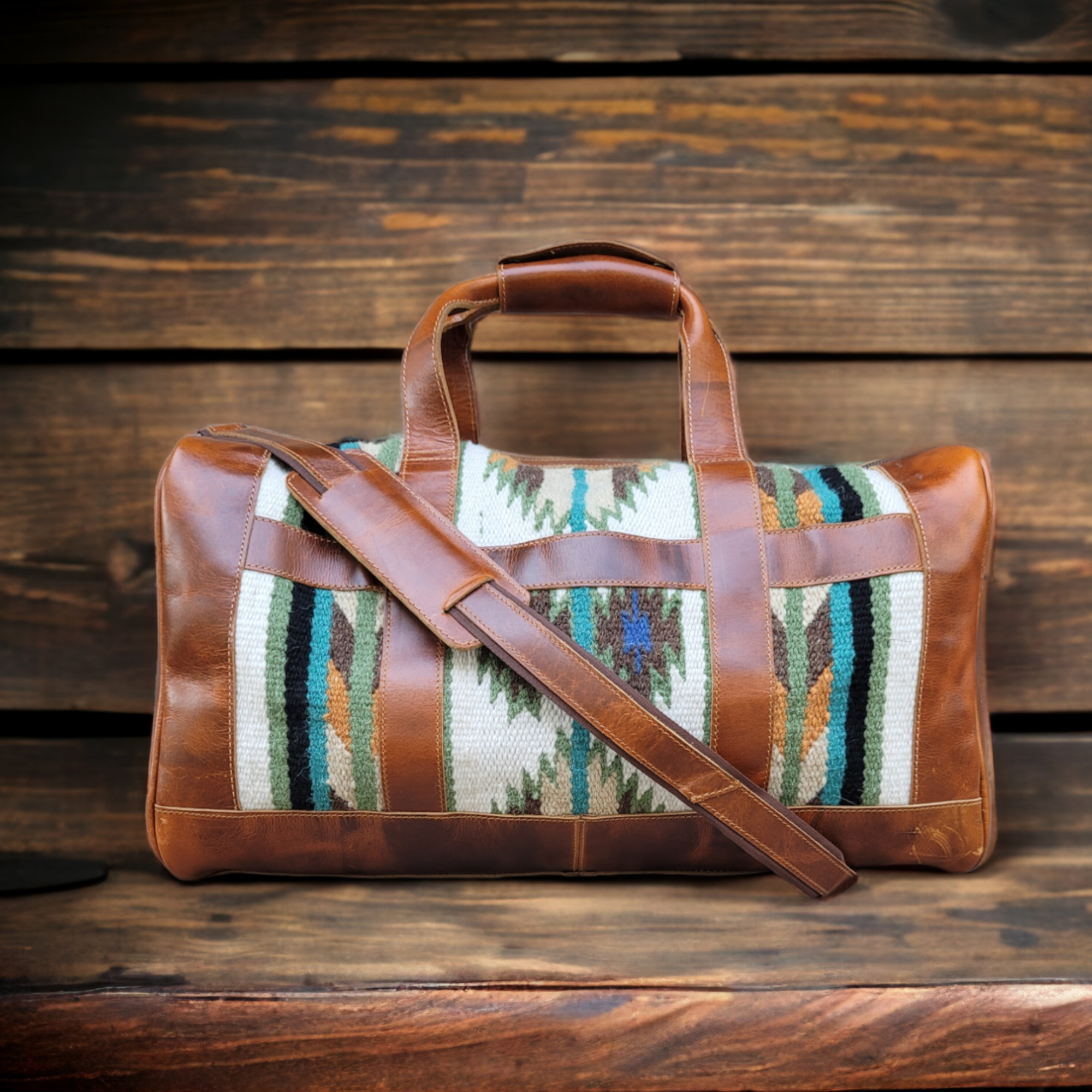 Bundle Deal Aspen Southwestern Handwoven Wool Leather Weekender + Handwoven Wool Tote Purse - Ranch Junkie Mercantile LLC