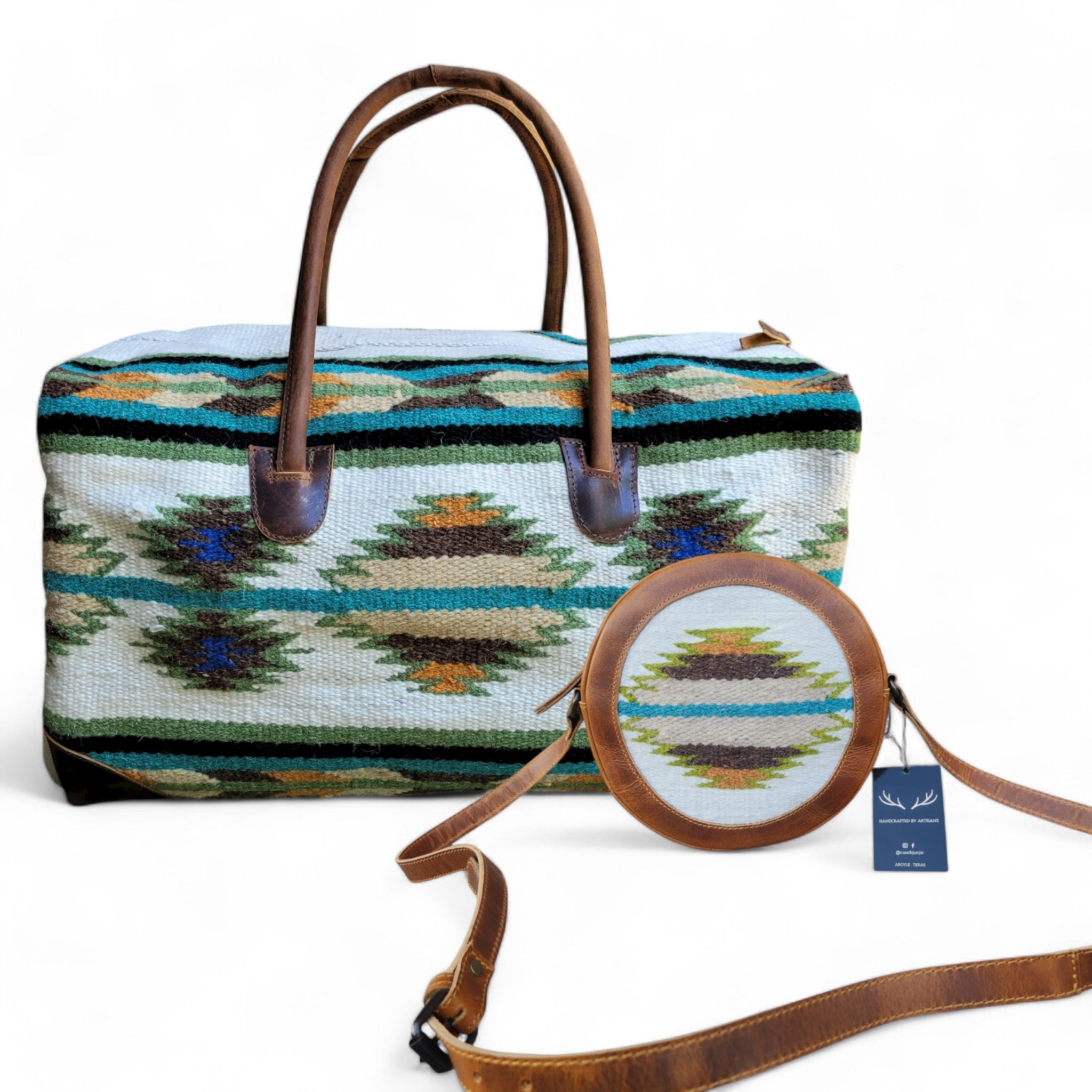 Bundle Deal Aspen Boho Aztec Saddle Blanket Large Weekender Southwestern Duffel Bag + Aspen Canteen Crossbody - Ranch Junkie Mercantile LLC