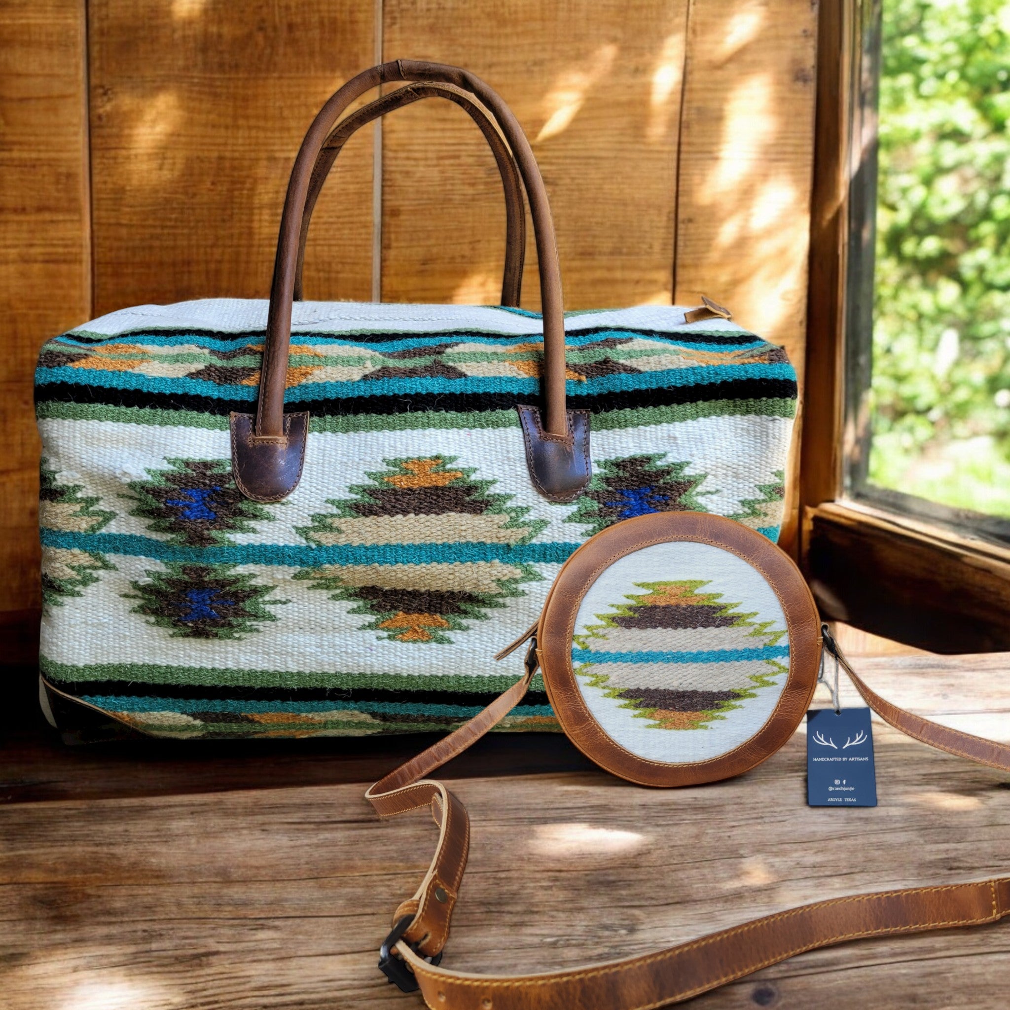 Bundle Deal Aspen Boho Aztec Saddle Blanket Large Weekender Southwestern Duffel Bag + Aspen Canteen Crossbody - Ranch Junkie Mercantile LLC