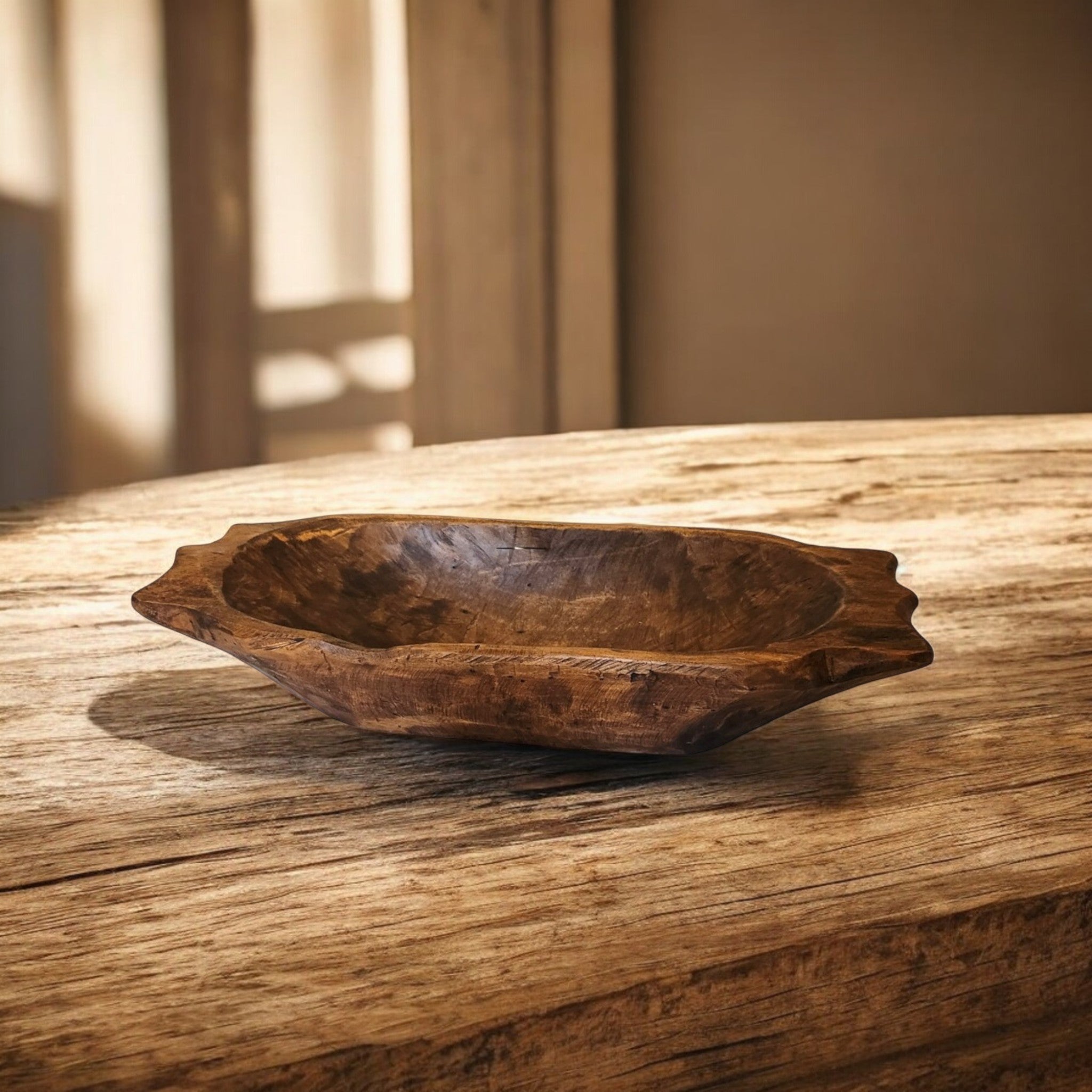 Farmhouse Rustic Dough Bowl With Handles- The Big Horn - Ranch Junkie Mercantile LLC