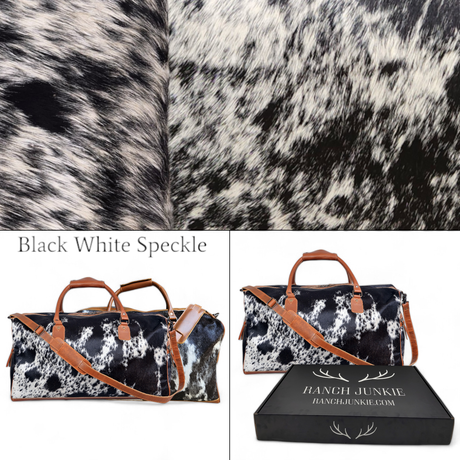 Bundle Deal Black Highlands Large Genuine Cowhide Weekender Duffel Bag+ Black Cosmetic Pouch Highlands Cowhide Makeup Bag - Ranch Junkie Mercantile LLC