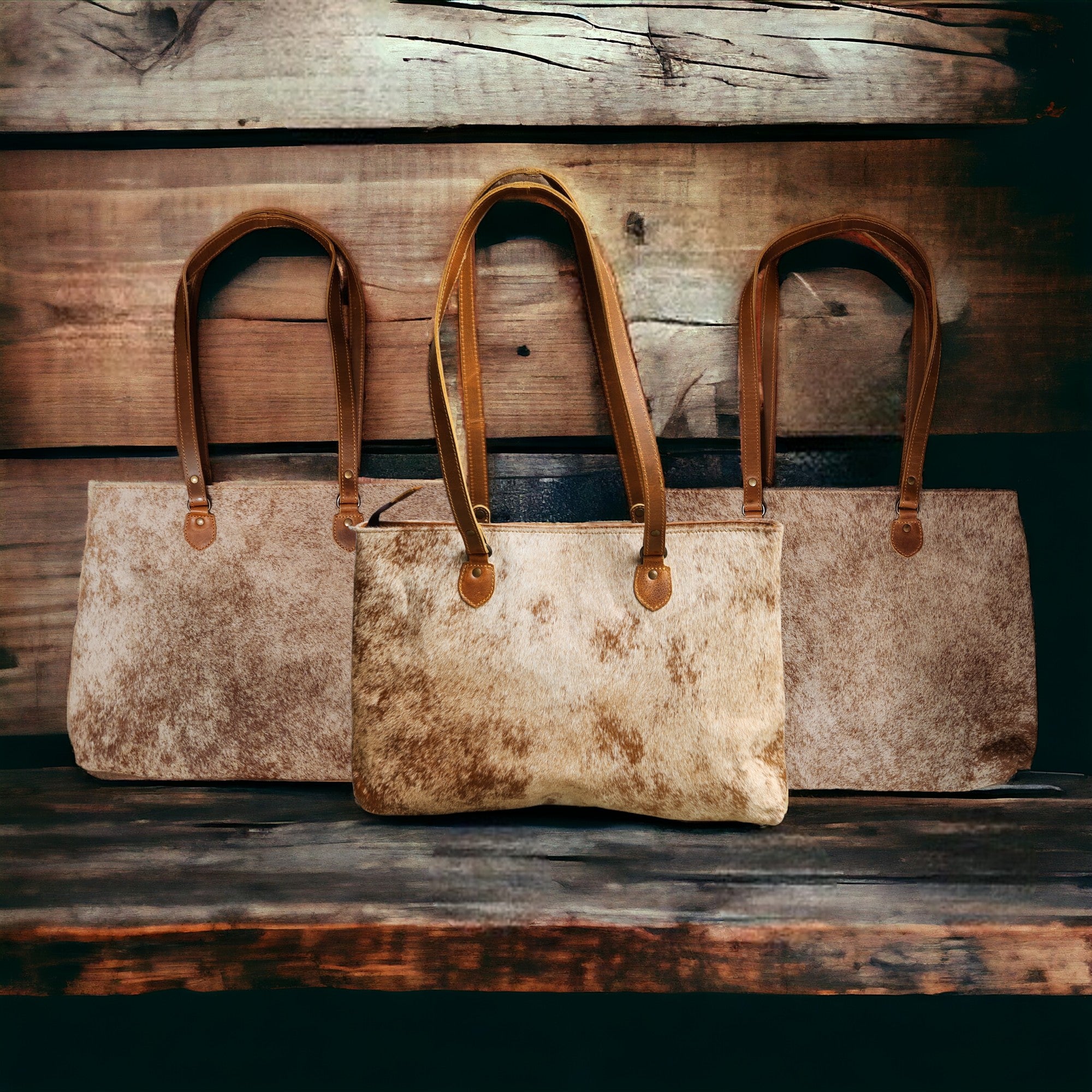 Genuine Cowhide Large Tote Highlands Cowhide Tote Bag Saddle - Ranch Junkie Mercantile LLC