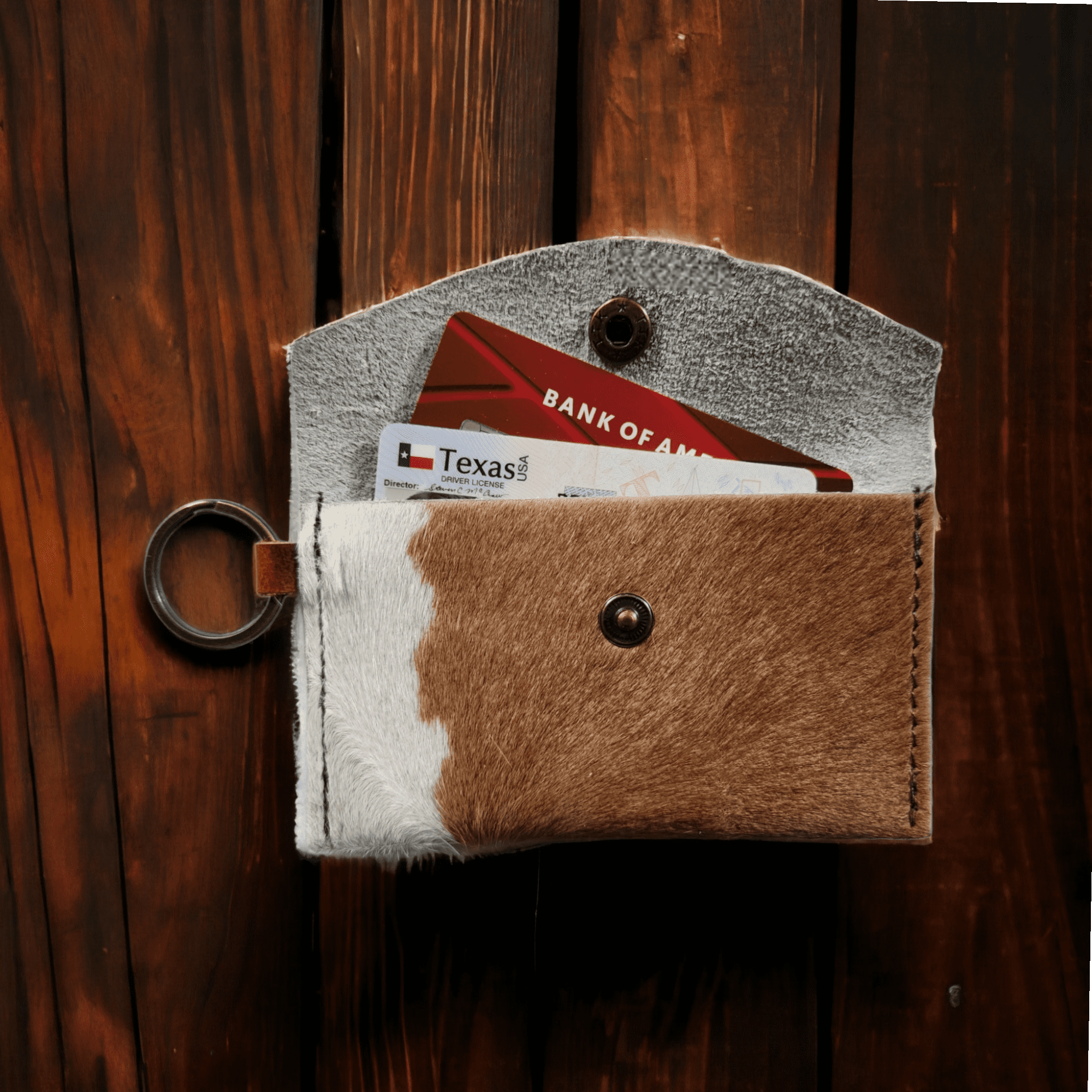 Cowhide Leather Card/Cash Holder Key Chain Wallet - Ranch Junkie Mercantile LLC