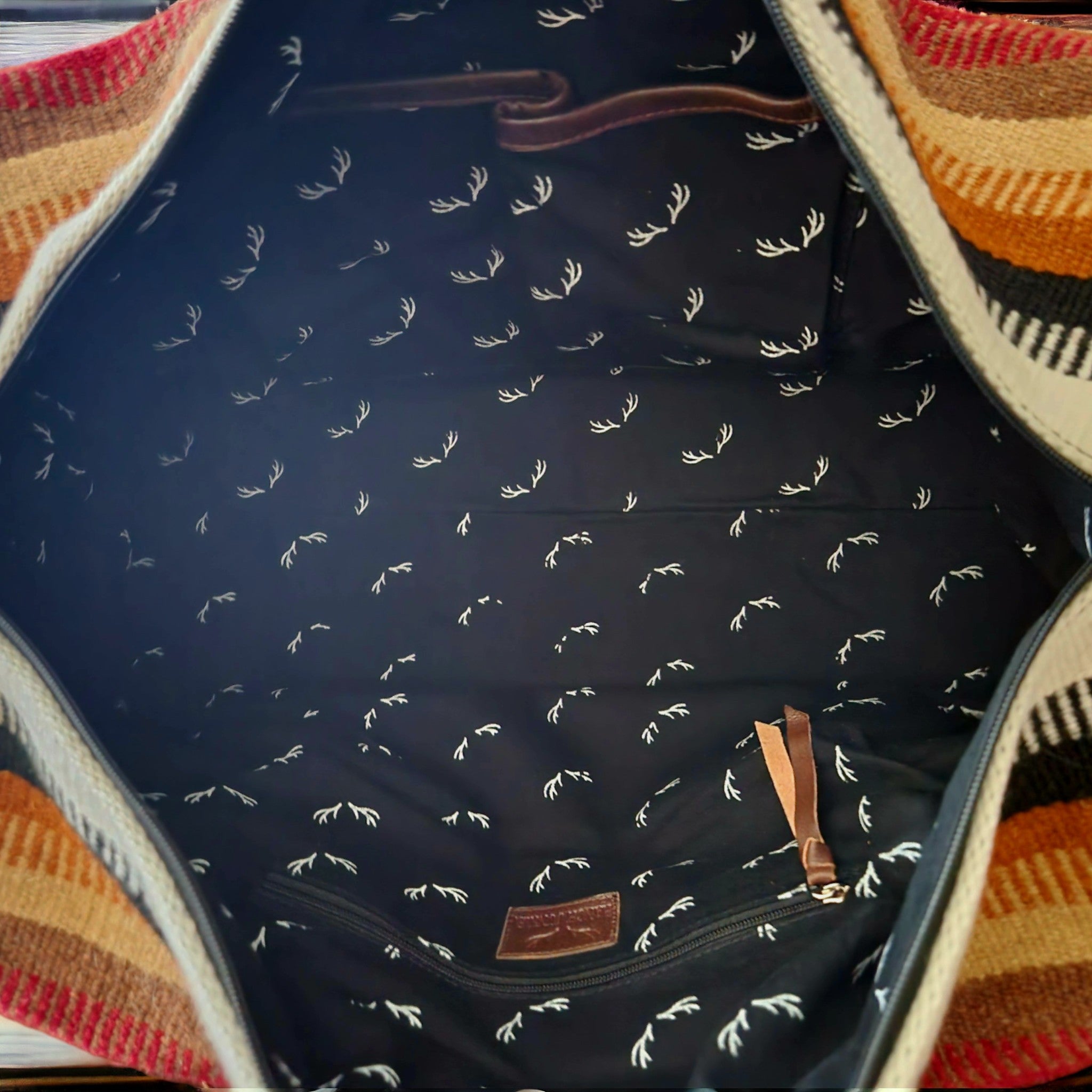 Aztec Large Weekender Southwestern Duffel Bag Cayman Saddle Blanket Bag 100% Leather Handles - Ranch Junkie Mercantile LLC