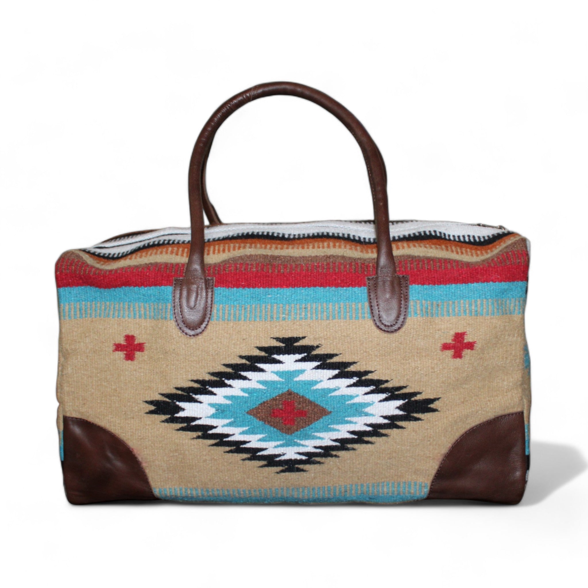 Aztec Large Weekender Southwestern Duffel Bag Cayman Saddle Blanket Bag 100% Leather Handles - Ranch Junkie Mercantile LLC