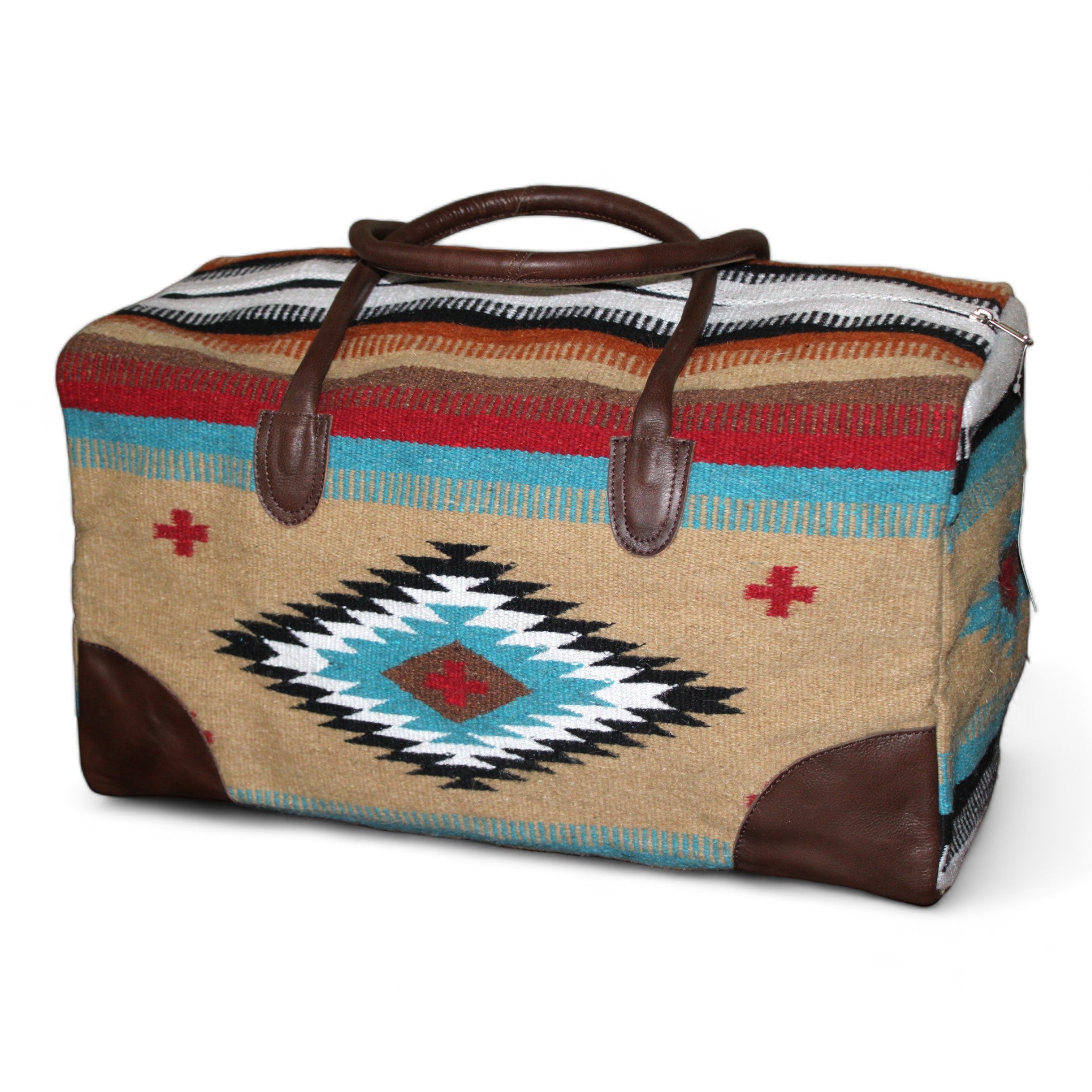 Aztec Large Weekender Southwestern Duffel Bag Cayman Saddle Blanket Bag 100% Leather Handles - Ranch Junkie Mercantile LLC