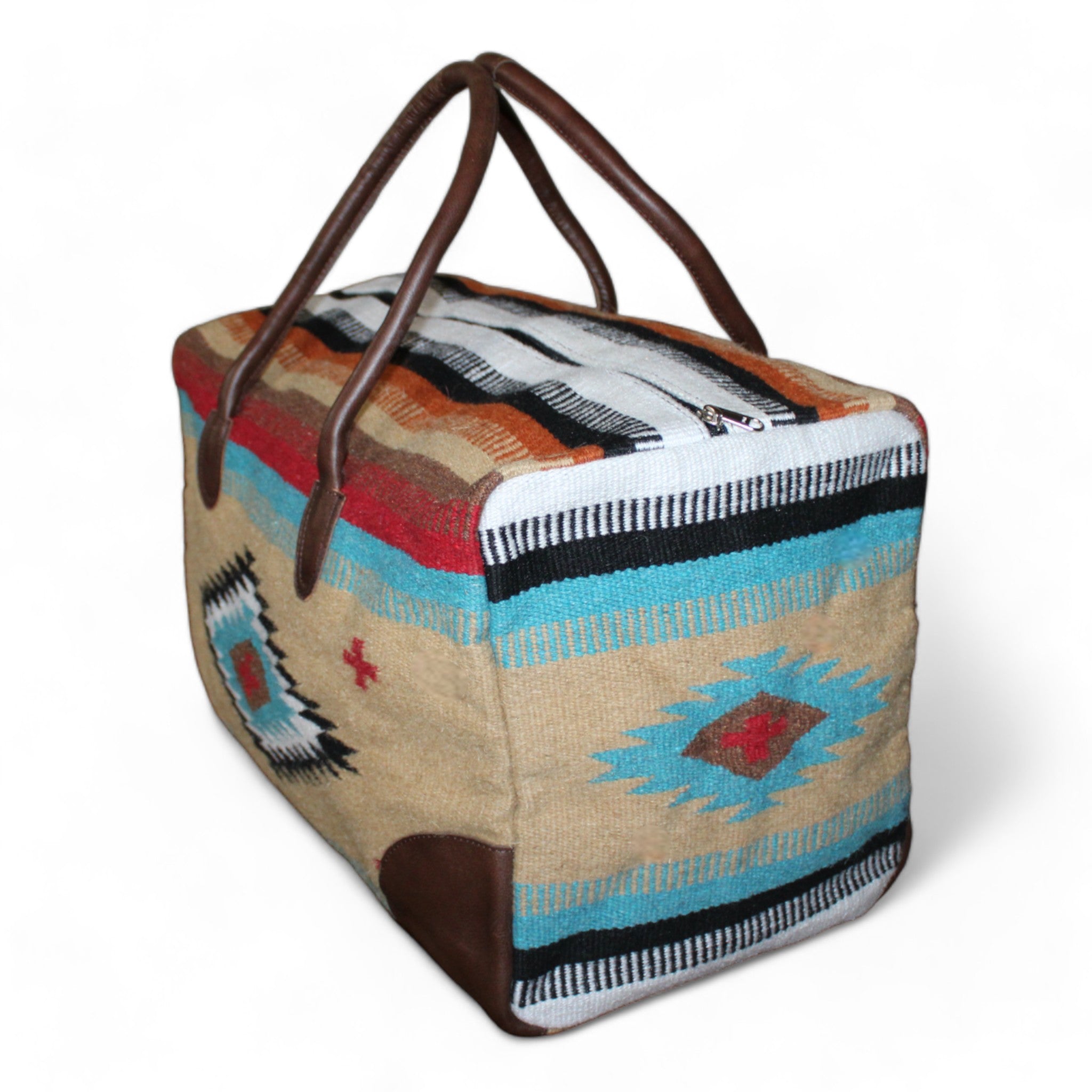 Aztec Large Weekender Southwestern Duffel Bag Cayman Saddle Blanket Bag 100% Leather Handles - Ranch Junkie Mercantile LLC