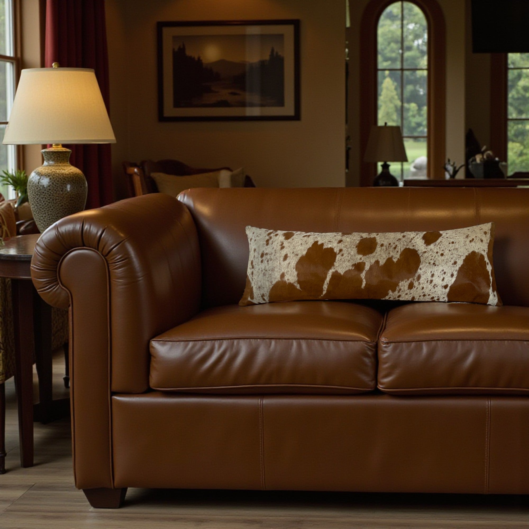 12x36 Genuine Cowhide Pillow Covers Lumbar Caramel Brown Double Sided Highlands Cowhide Pillow - Ranch Junkie Mercantile LLC