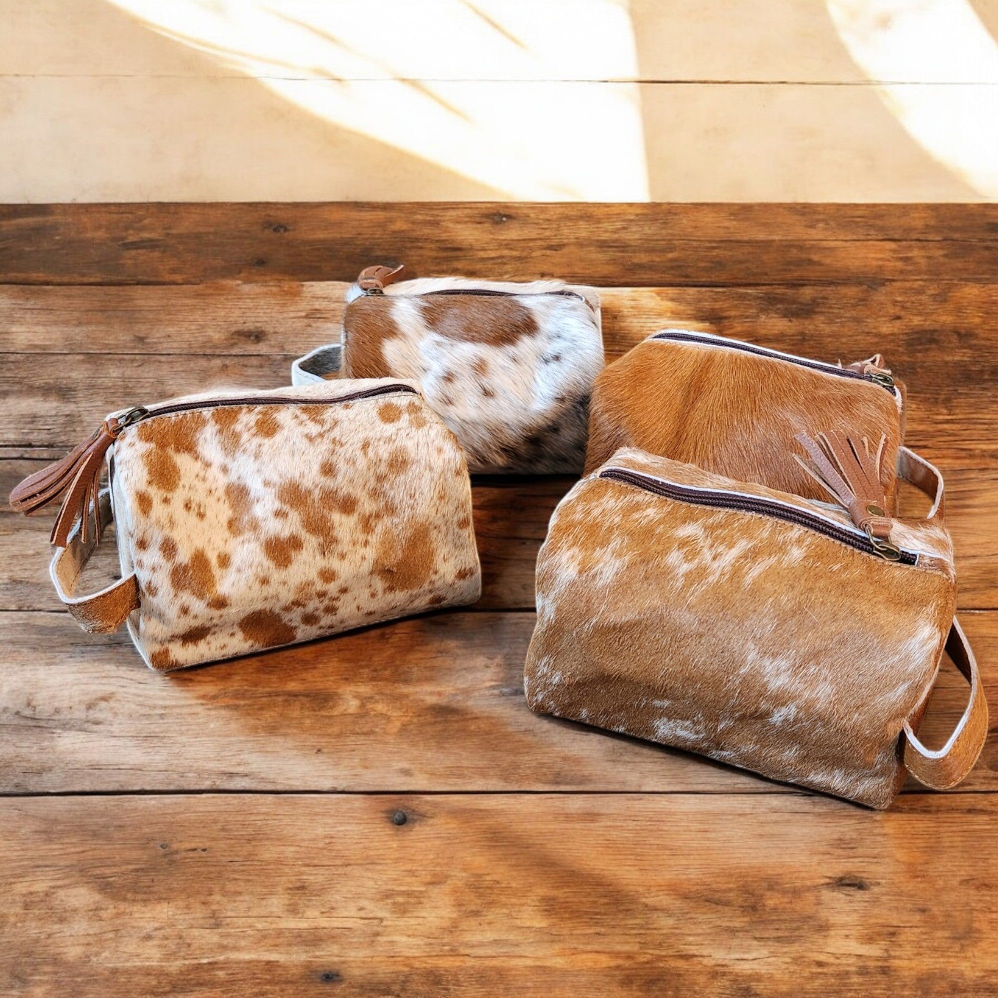Bundle Deal Highlands Large Caramel Genuine Cowhide Duffel Bag+ Caramel Cosmetic Pouch Highlands Cowhide Makeup Bag - Ranch Junkie Mercantile LLC