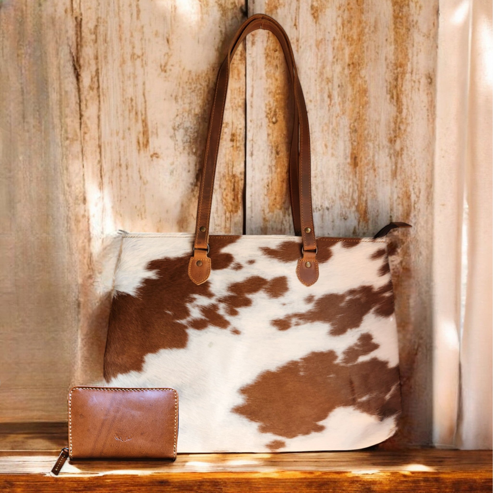 Bundle Deal Highlands Saddle Cowhide Large Tote + Credit Card Wallet - Ranch Junkie Mercantile LLC