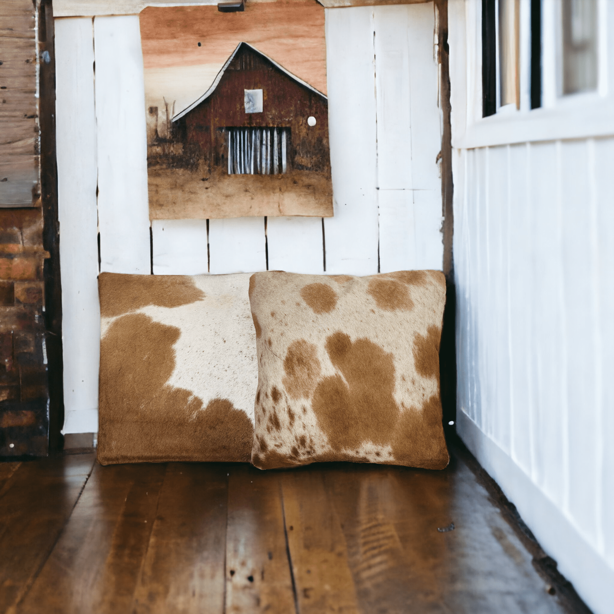 Highlands 18x18 Caramel Brown Genuine Cowhide Pillow Covers Double Sided - Ranch Junkie Mercantile LLC