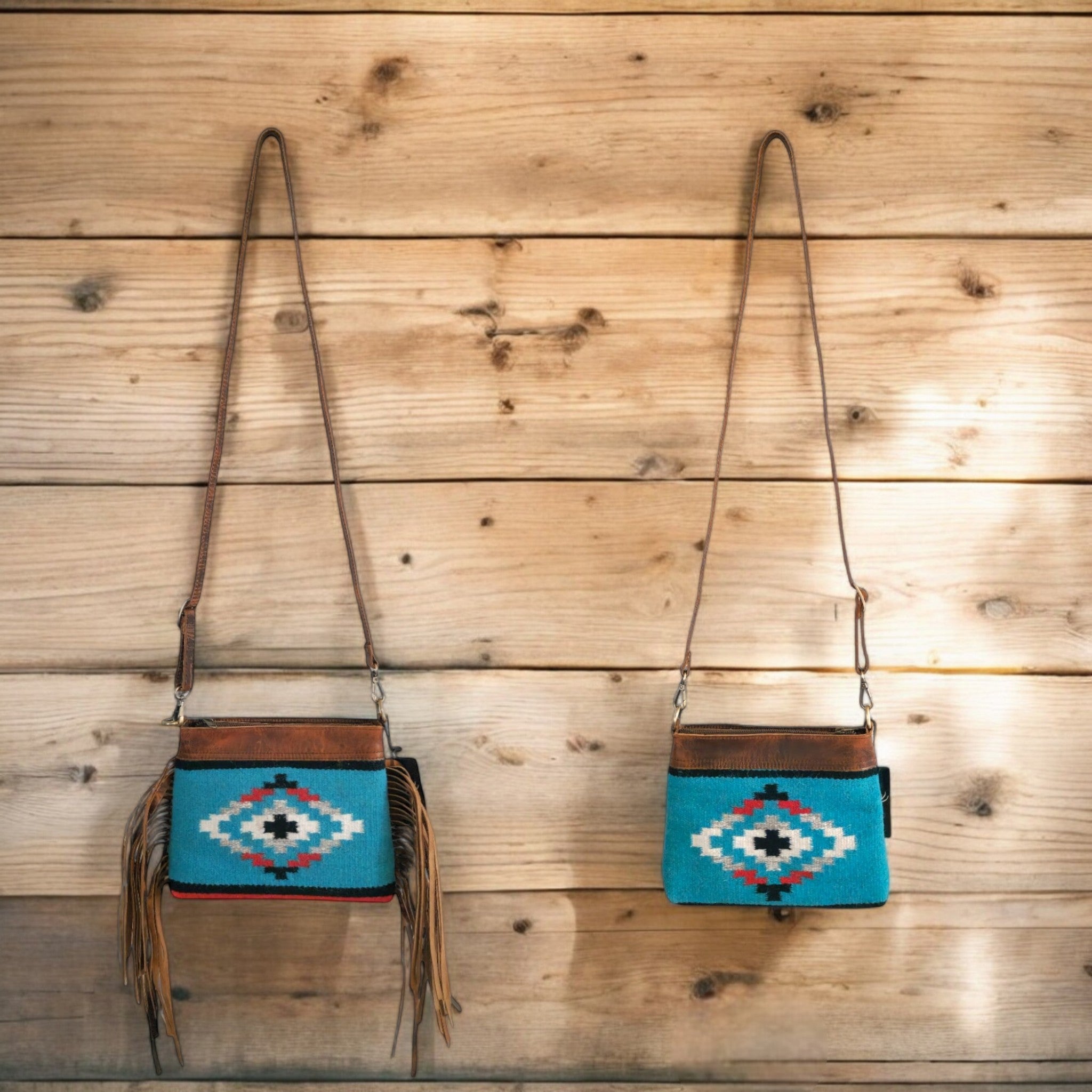 Catalina Handcrafted Saddle Blanket And Vintage Leather Crossbody Purse - Ranch Junkie Mercantile LLC