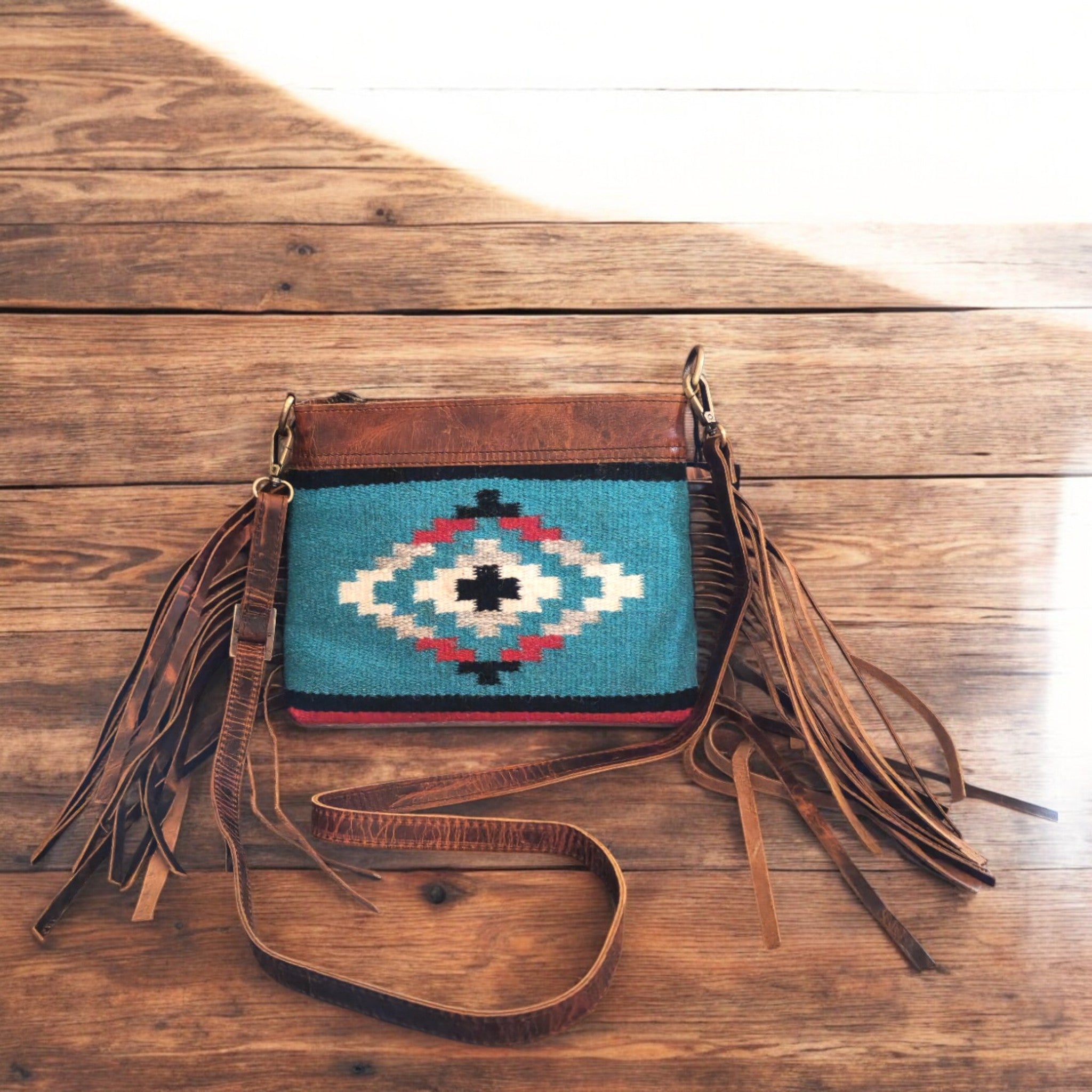 Catalina Handcrafted Saddle Blanket And Vintage Leather Crossbody Purse - Ranch Junkie Mercantile LLC
