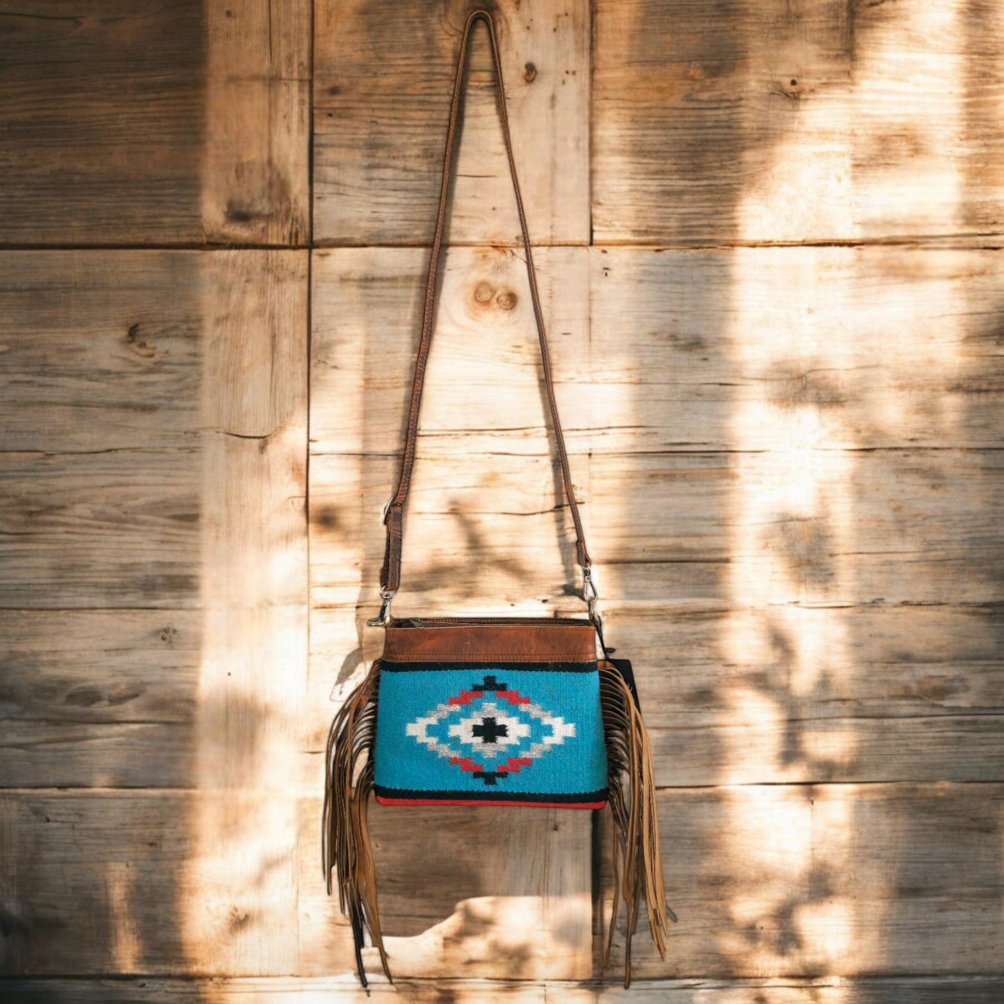 Catalina Handcrafted Saddle Blanket And Vintage Leather Crossbody Purse - Ranch Junkie Mercantile LLC
