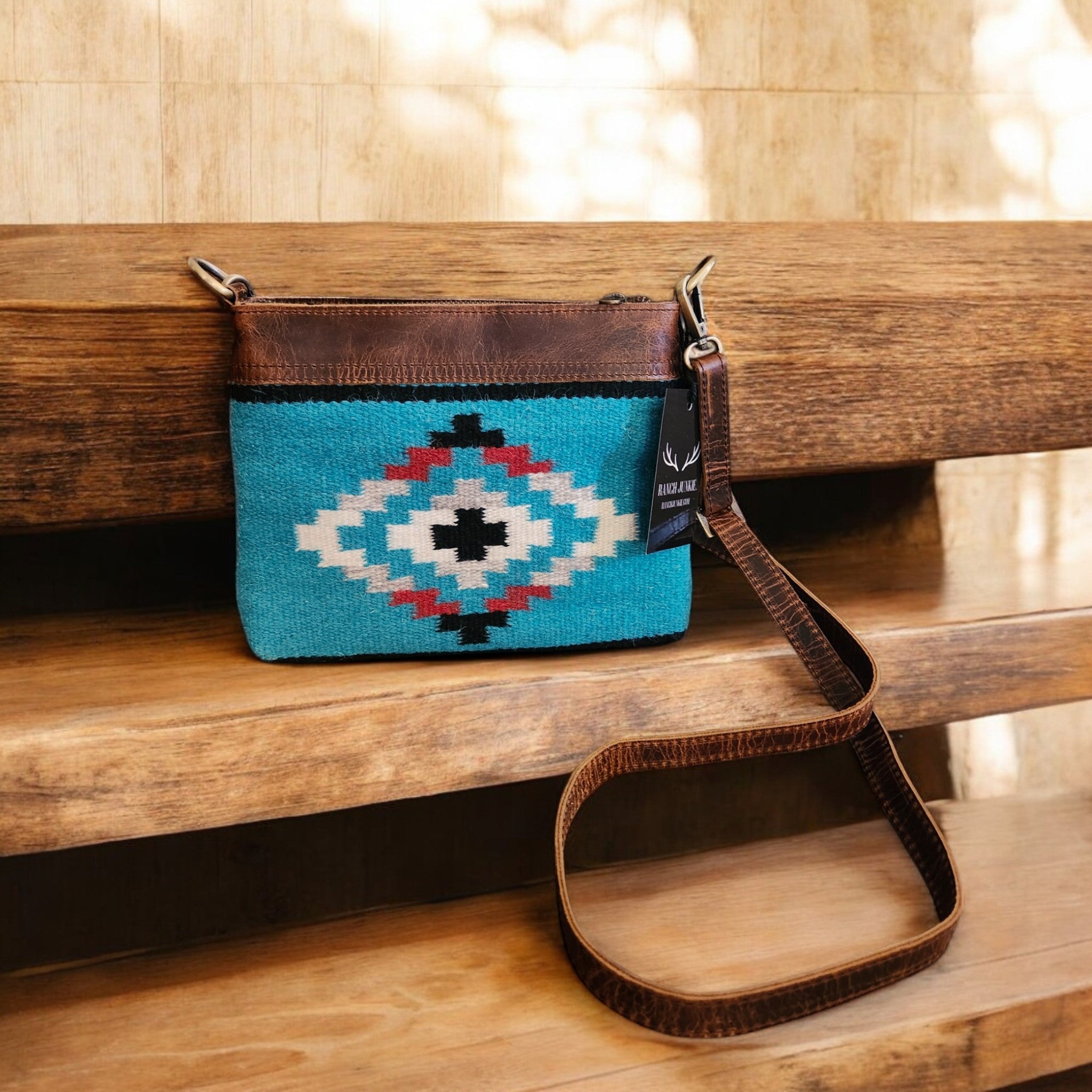Catalina Handcrafted Saddle Blanket And Vintage Leather Crossbody Purse - Ranch Junkie Mercantile LLC