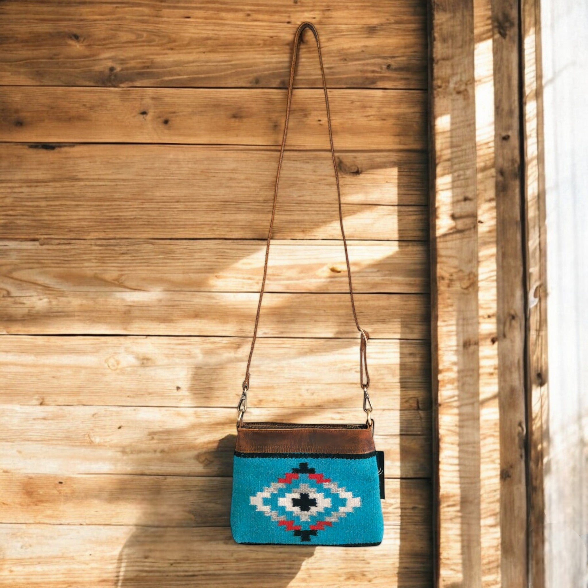 Catalina Handcrafted Saddle Blanket And Vintage Leather Crossbody Purse - Ranch Junkie Mercantile LLC