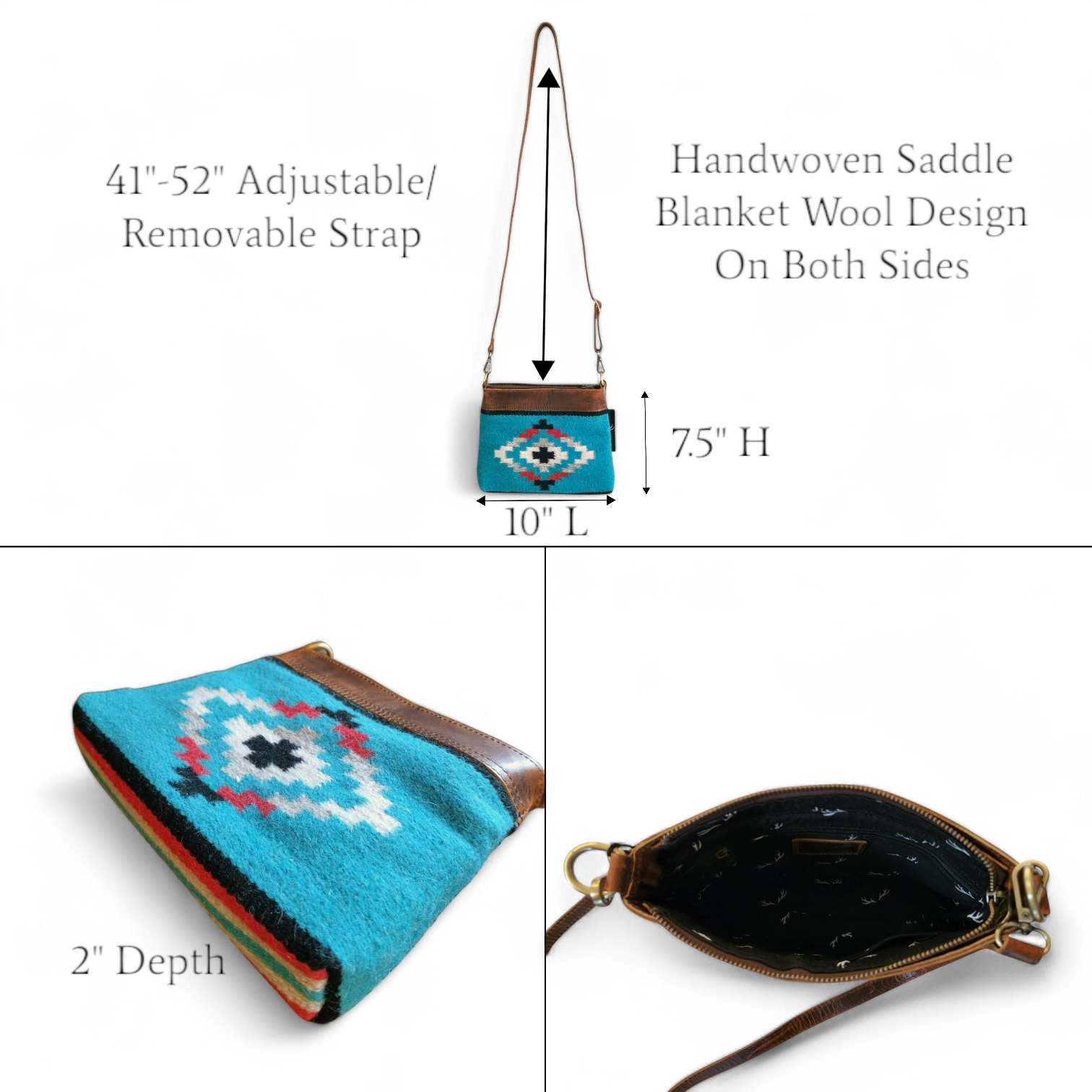 Catalina Handcrafted Saddle Blanket And Vintage Leather Crossbody Purse - Ranch Junkie Mercantile LLC
