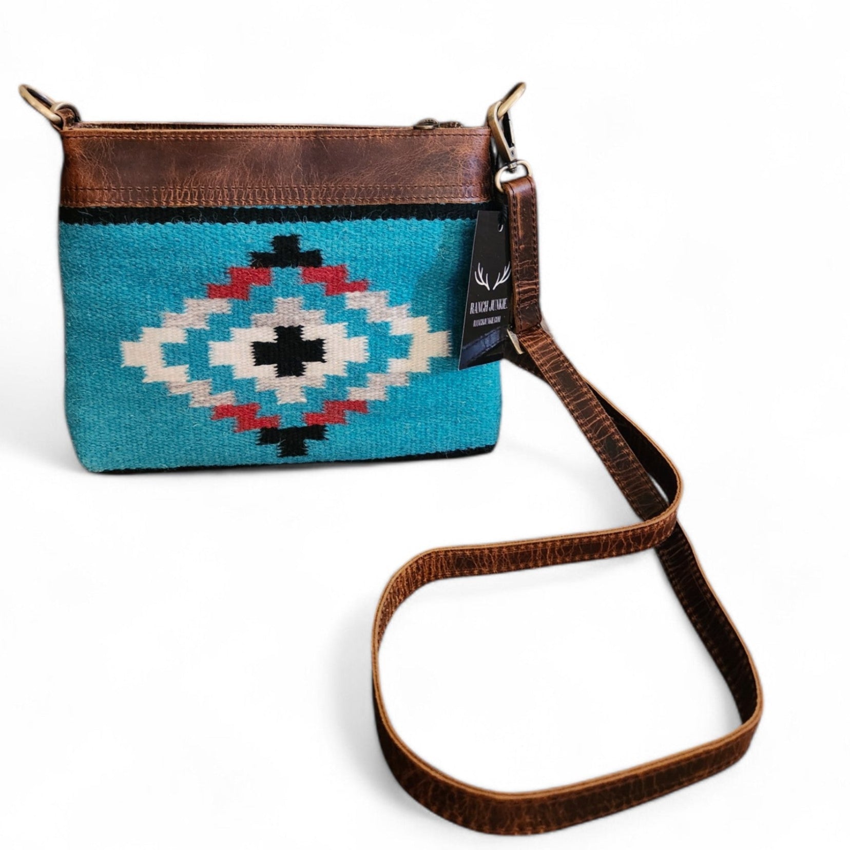 Catalina Handcrafted Saddle Blanket And Vintage Leather Crossbody Purse - Ranch Junkie Mercantile LLC
