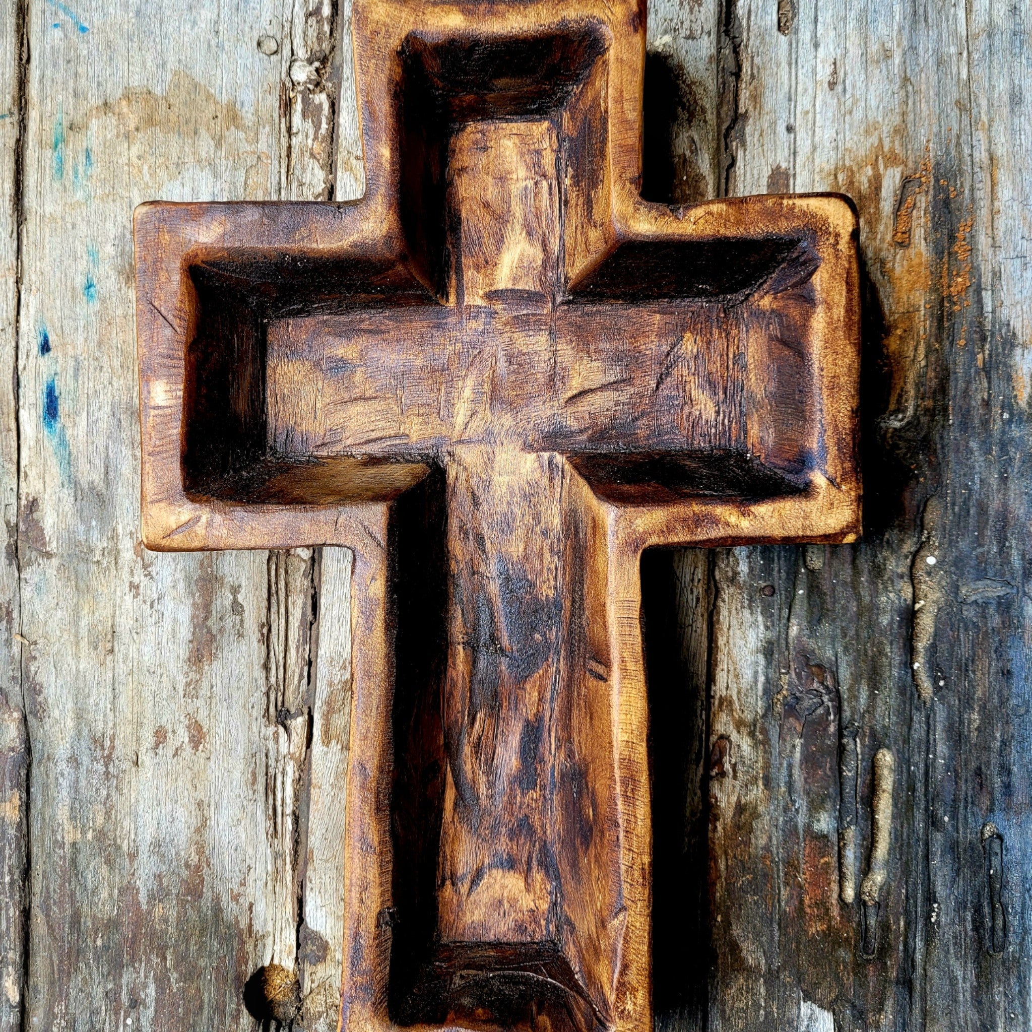 Bundle Deal Copper Cross Earrings + Handcrafted Cross Wood Bowl - Ranch Junkie Mercantile LLC