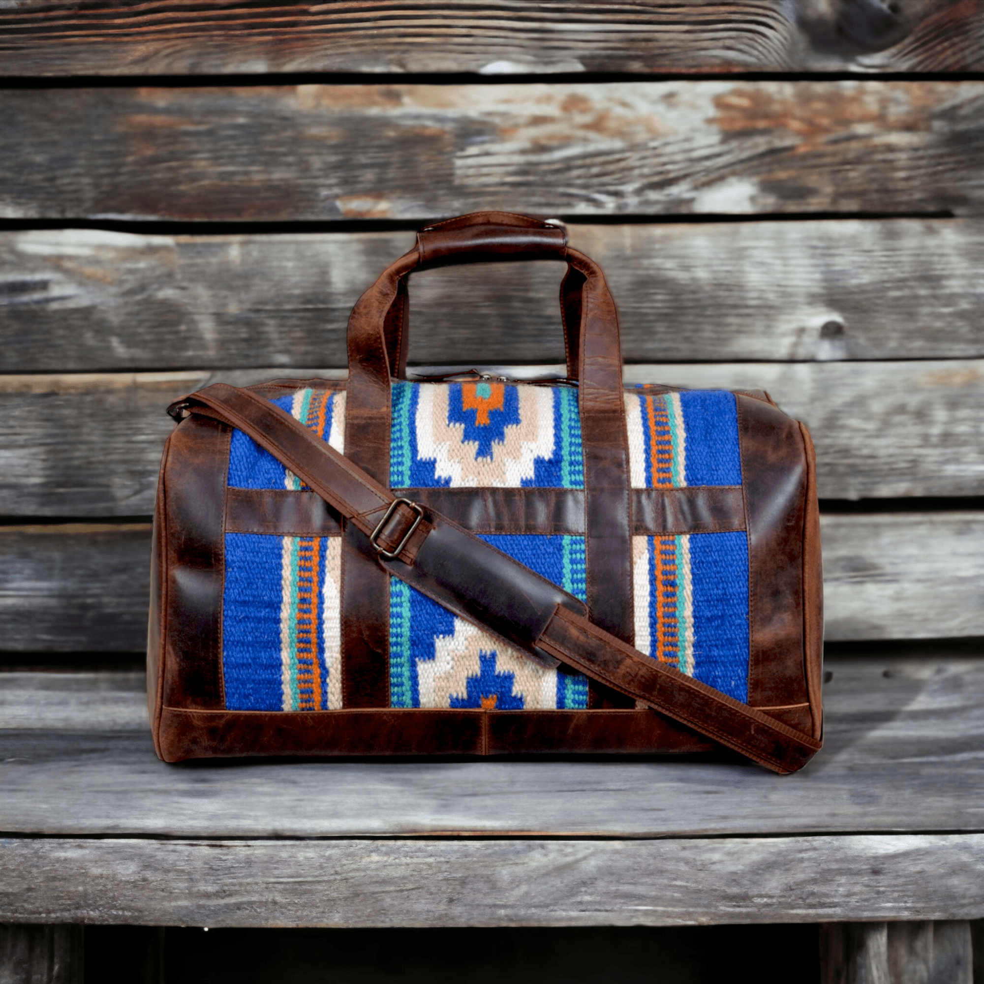 Dakota Southwestern Saddle Blanket Aztec Weekender Leather Duffel Bag - Ranch Junkie Mercantile LLC