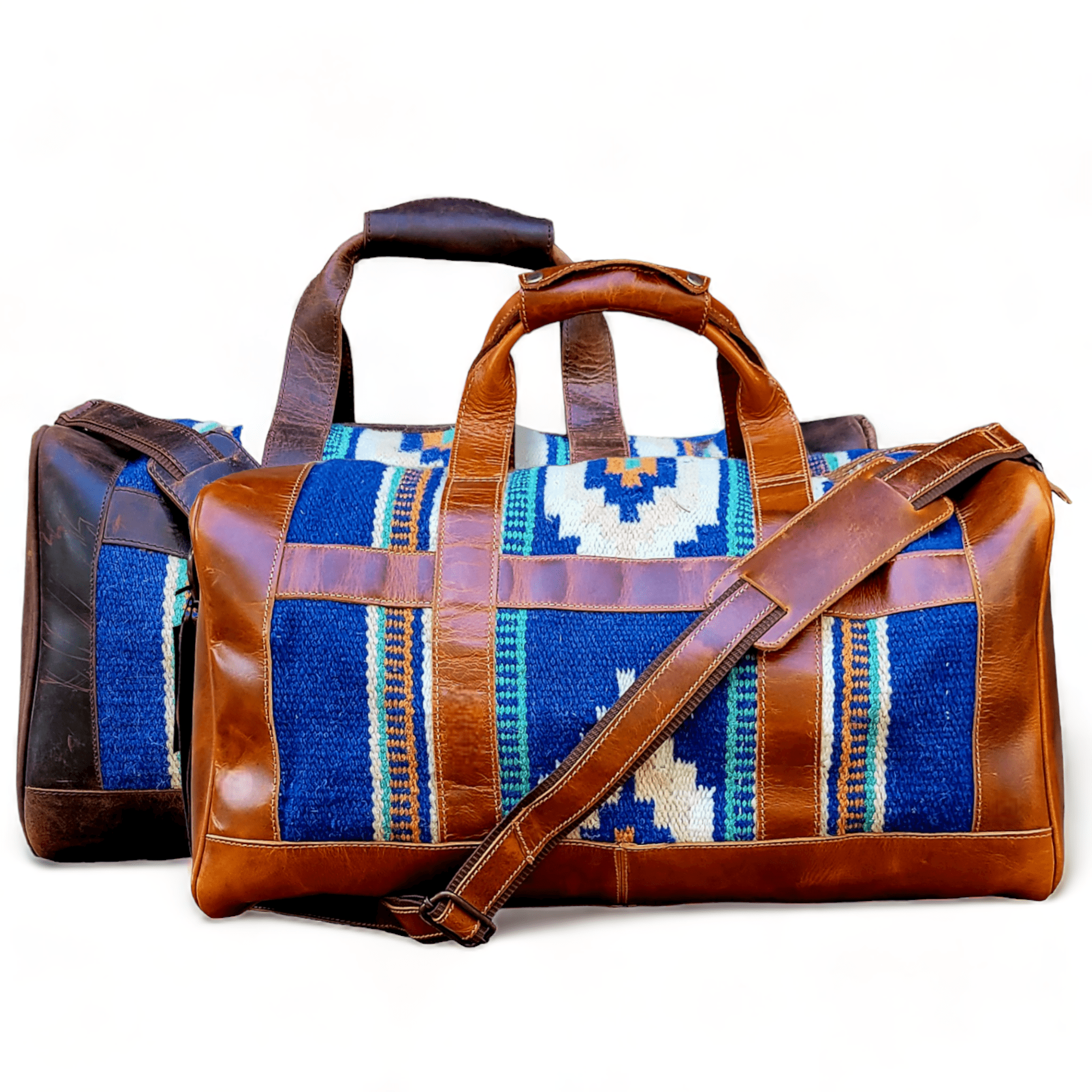 Southwestern Saddle Blanket Aztec Weekender Dakota Leather Duffel Bag - Ranch Junkie Mercantile LLC