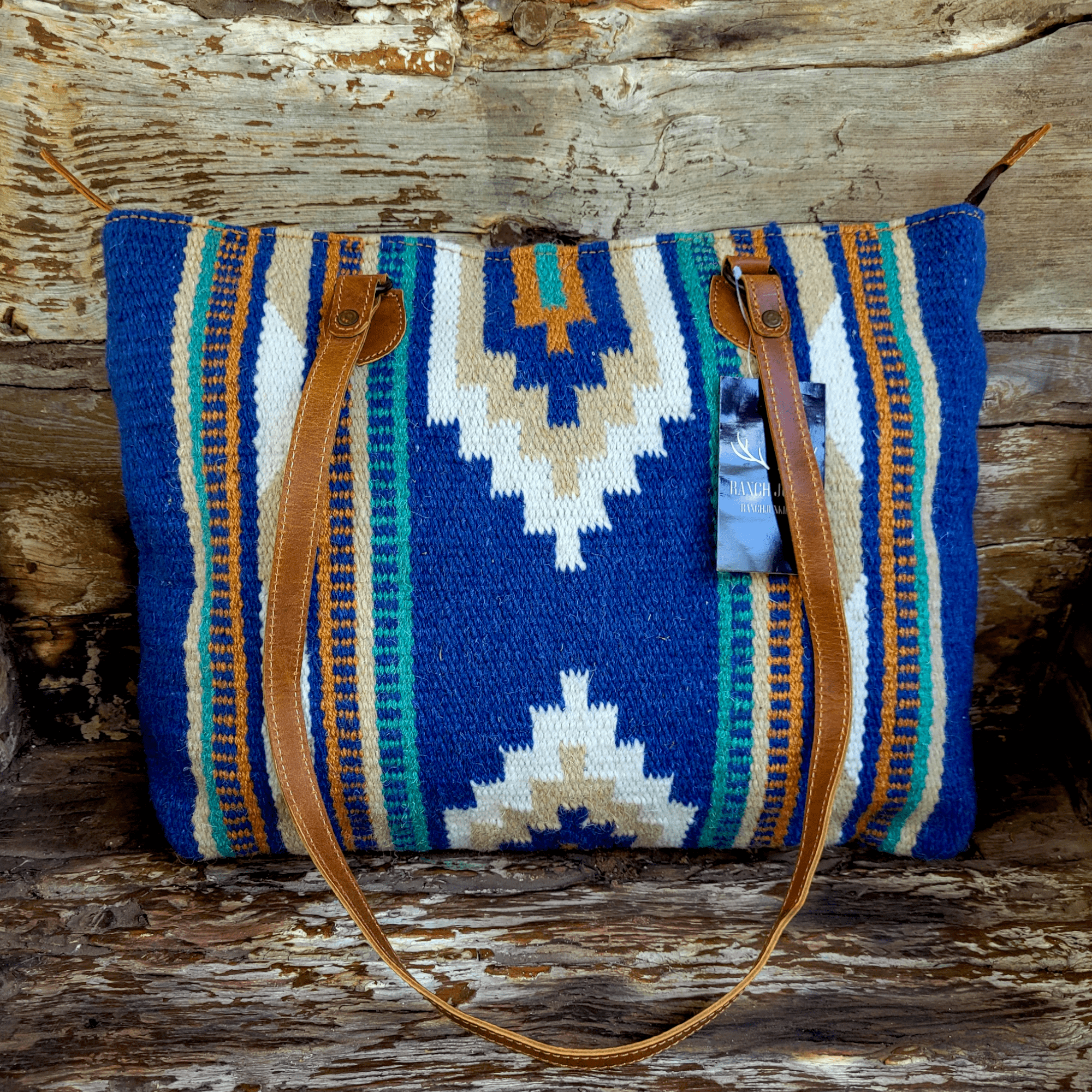 Southwestern Large Handwoven Wool Boho Tote Dakota Saddle Blanket Bag - Ranch Junkie Mercantile LLC
