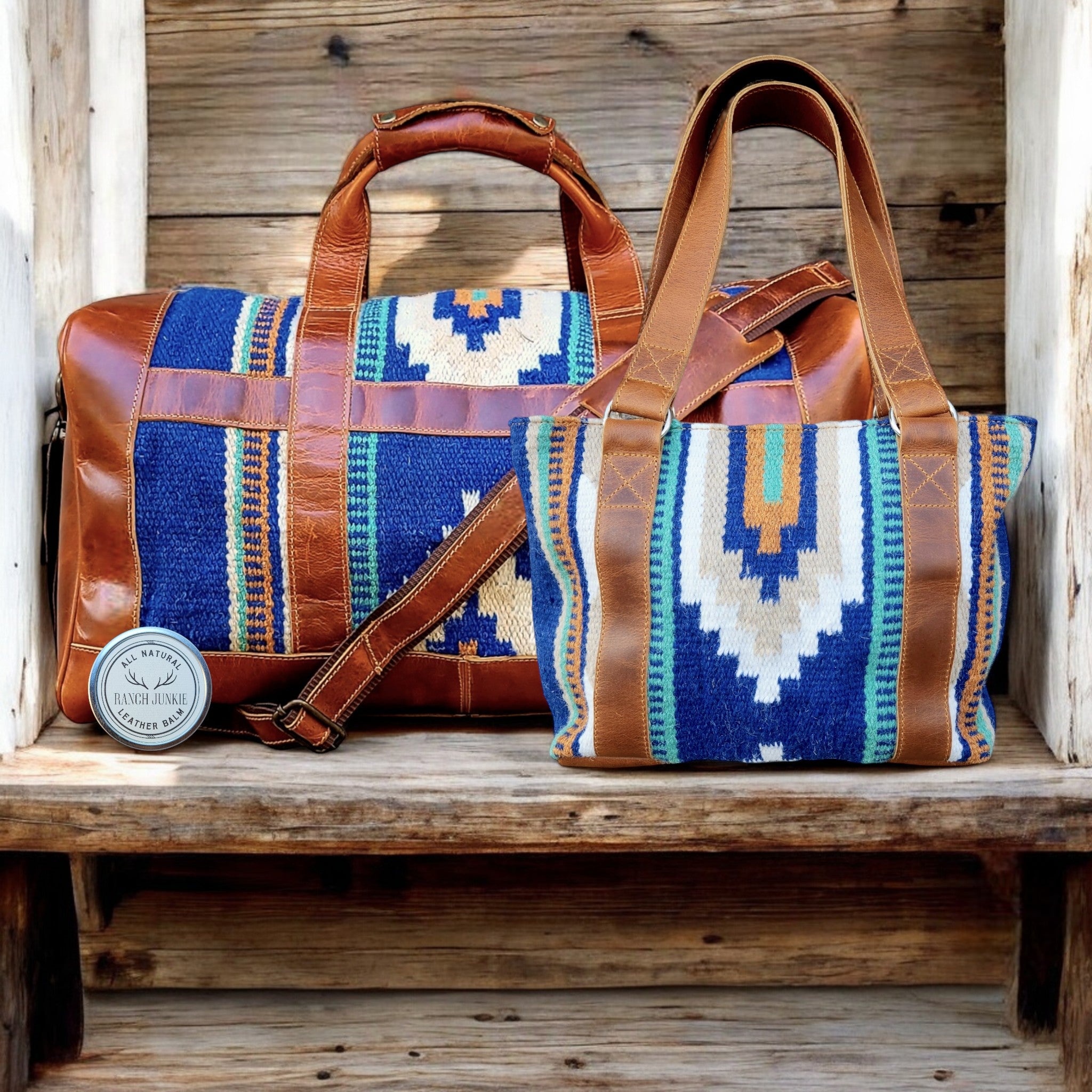 Bundle Deal Dakota Southwestern Handwoven Saddle Blanket Leather Weekender + Dakota Tote Purse - Ranch Junkie Mercantile LLC