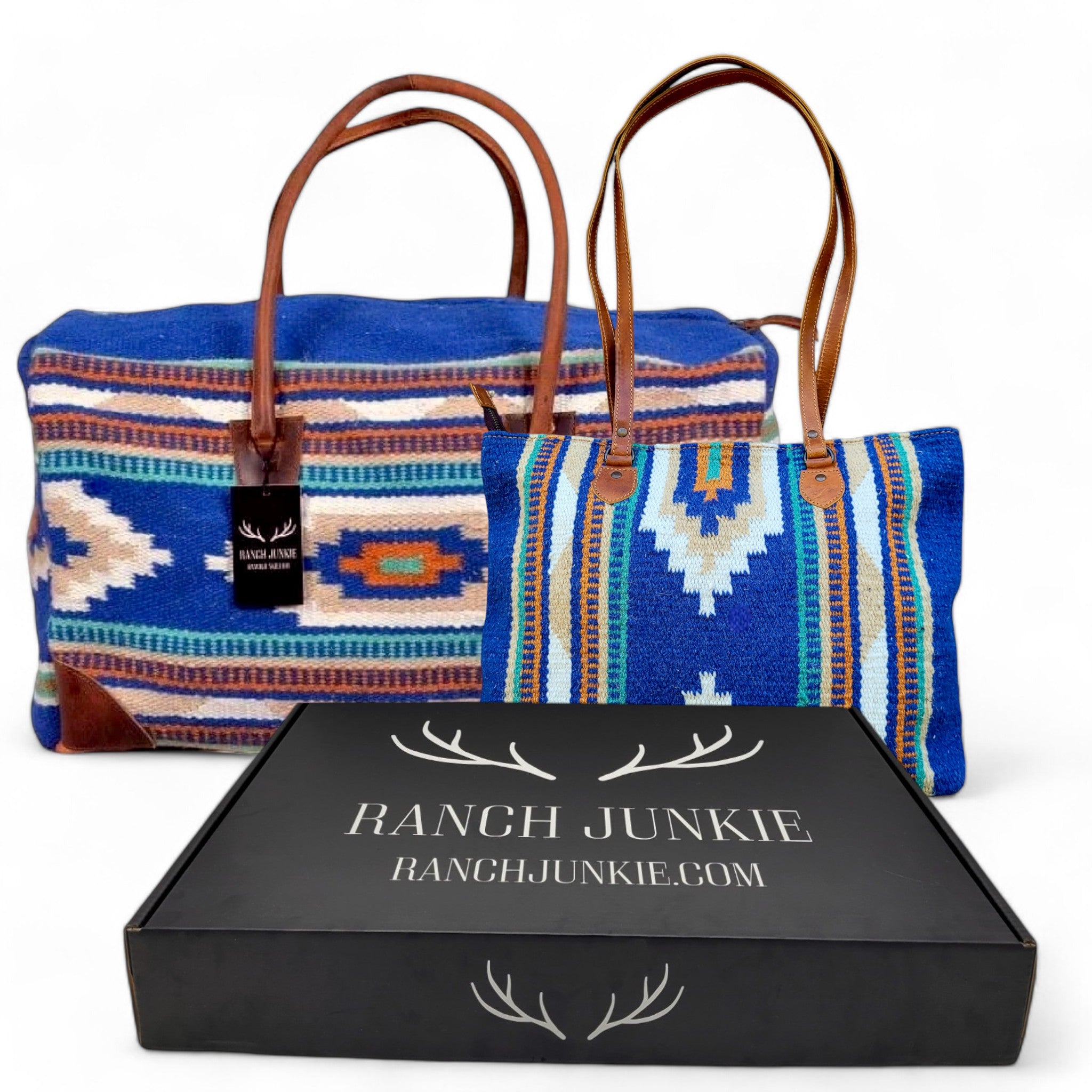 Bundle Deal-Dakota Wool Southwestern Boho Aztec Large Weekender Duffel Bag + Large Handwoven Wool Boho Tote - Ranch Junkie Mercantile LLC