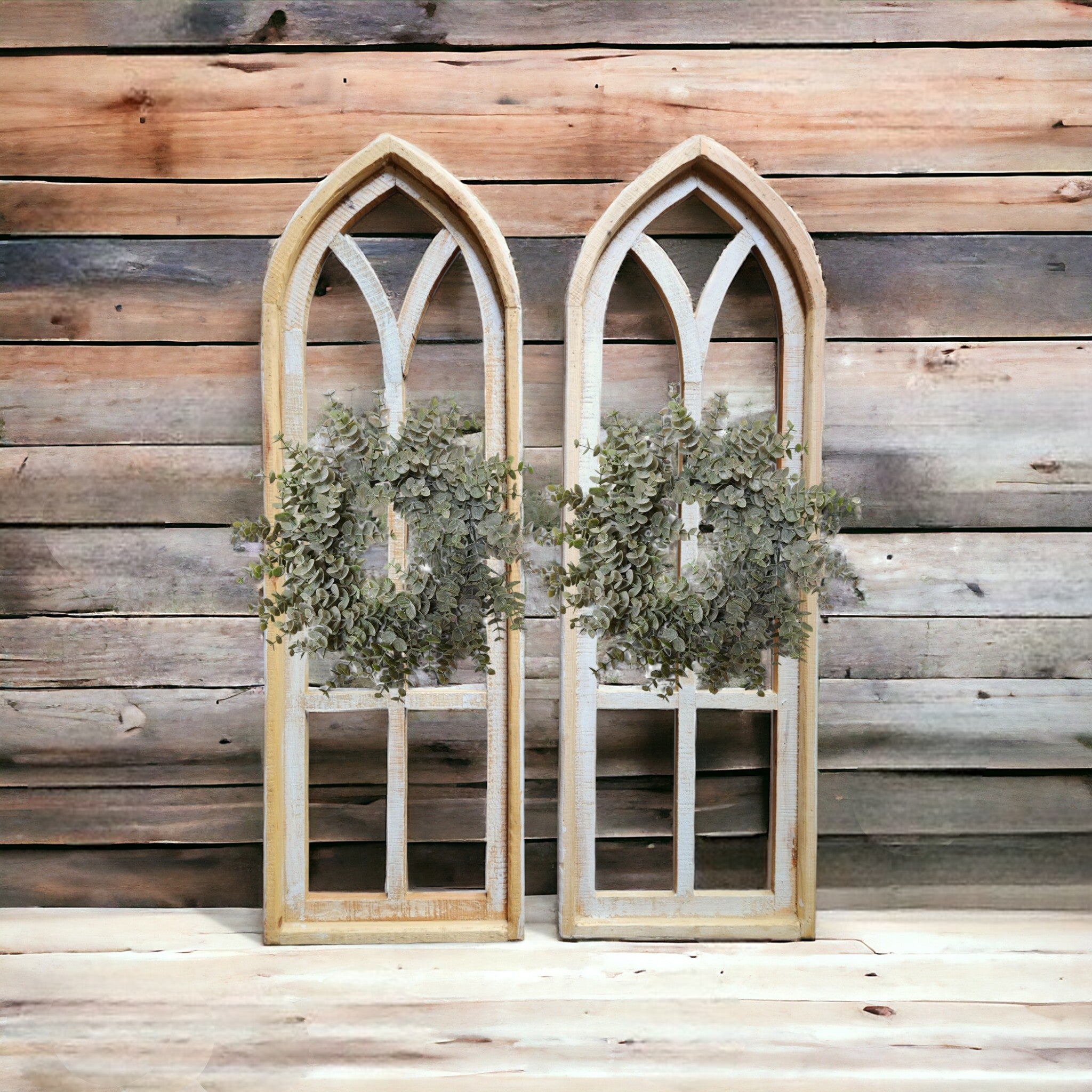 37" X 12" Farmhouse Wooden Wall Window Arches -Rustic Cathedral Wood Window- Dandelion - Ranch Junkie Mercantile LLC