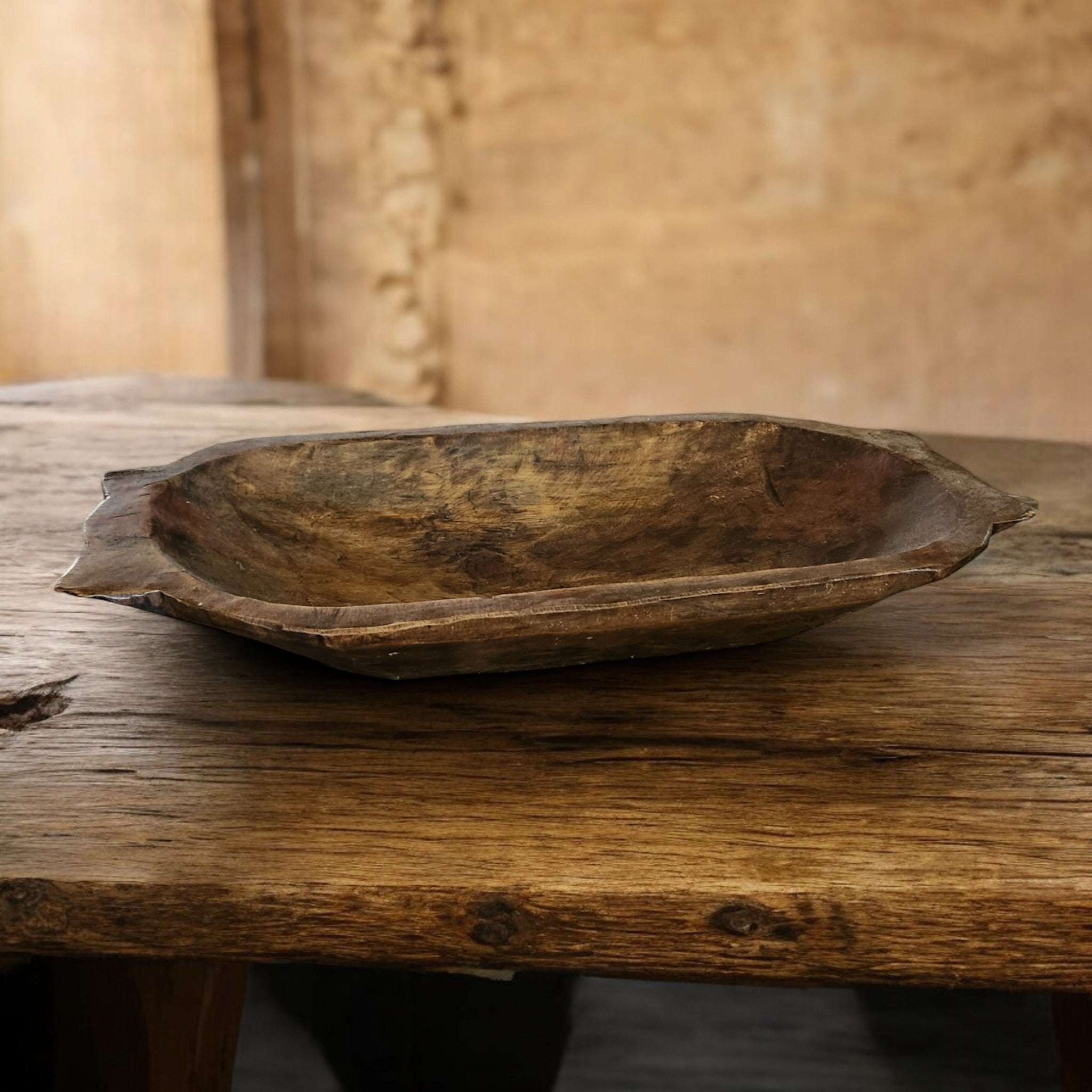 Farmhouse Rustic Dough Bowl With Handles- The Big Horn - Ranch Junkie Mercantile LLC