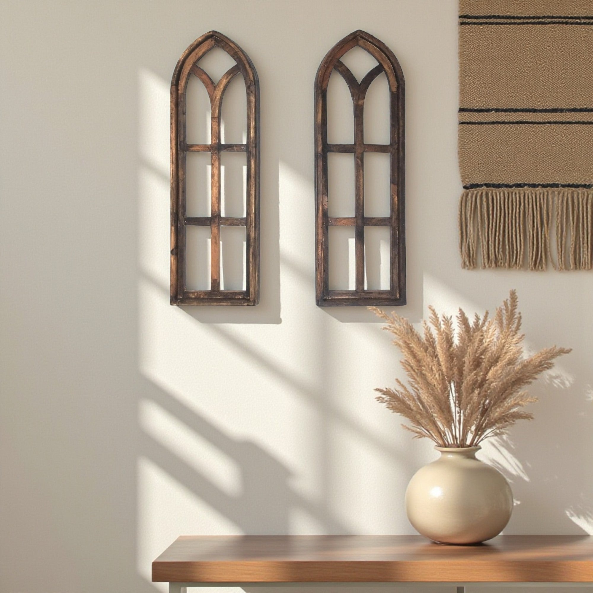 37" X 12" Farmhouse Rustic Wooden Wall Window Arches Rustic Brown Dandelion - Ranch Junkie Mercantile LLC