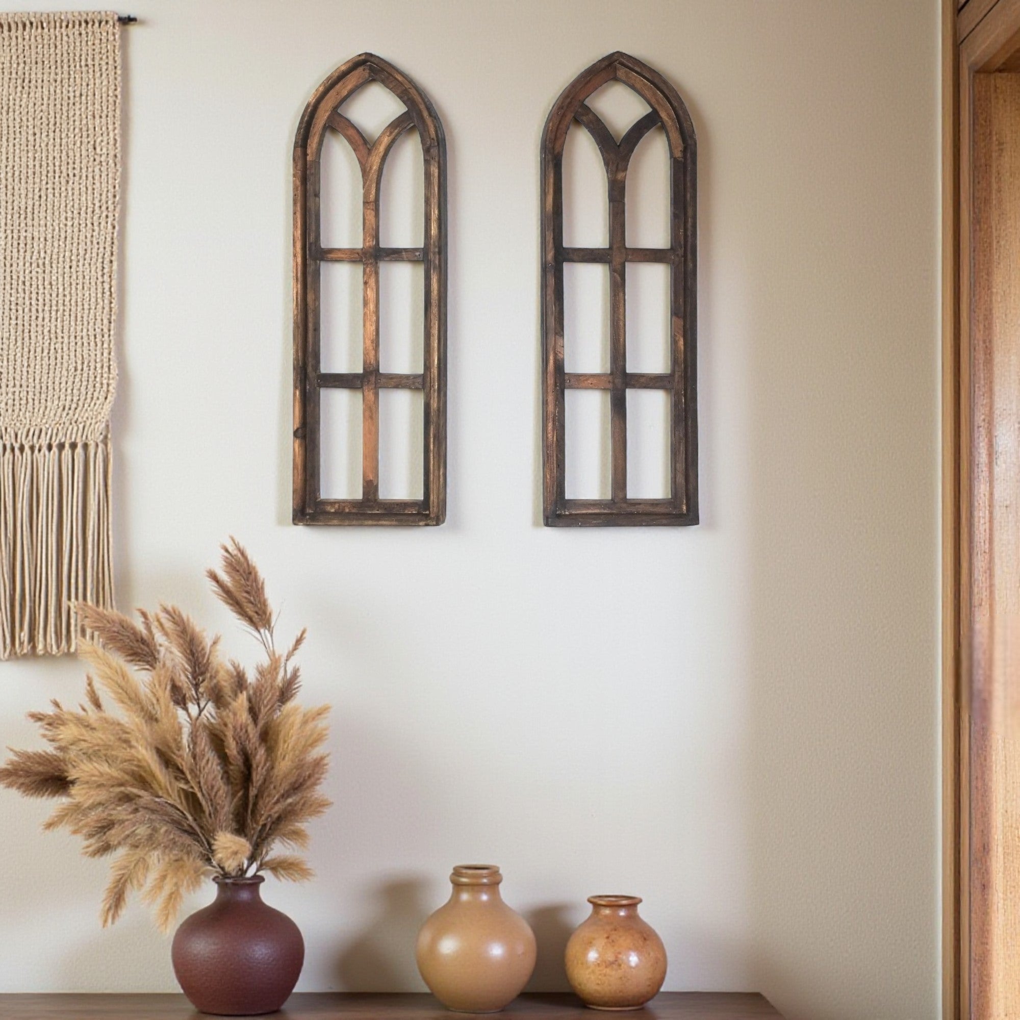 37" X 12" Farmhouse Rustic Wooden Wall Window Arches Rustic Brown Dandelion - Ranch Junkie Mercantile LLC