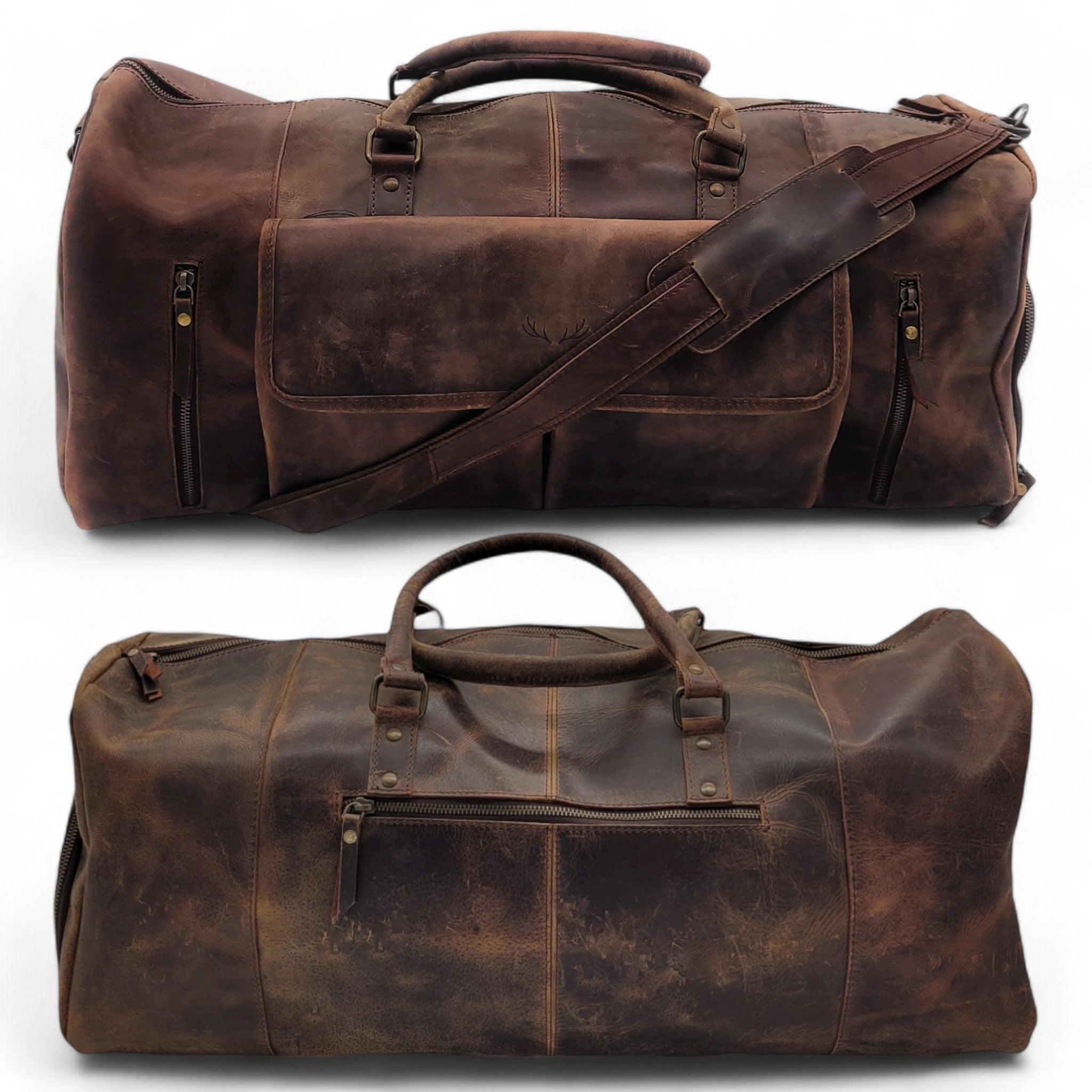 Bundle Deal Denali Leather Weekender + Denali Navigator Vintage Leather Large Messenger Bag - Ranch Junkie Mercantile LLC