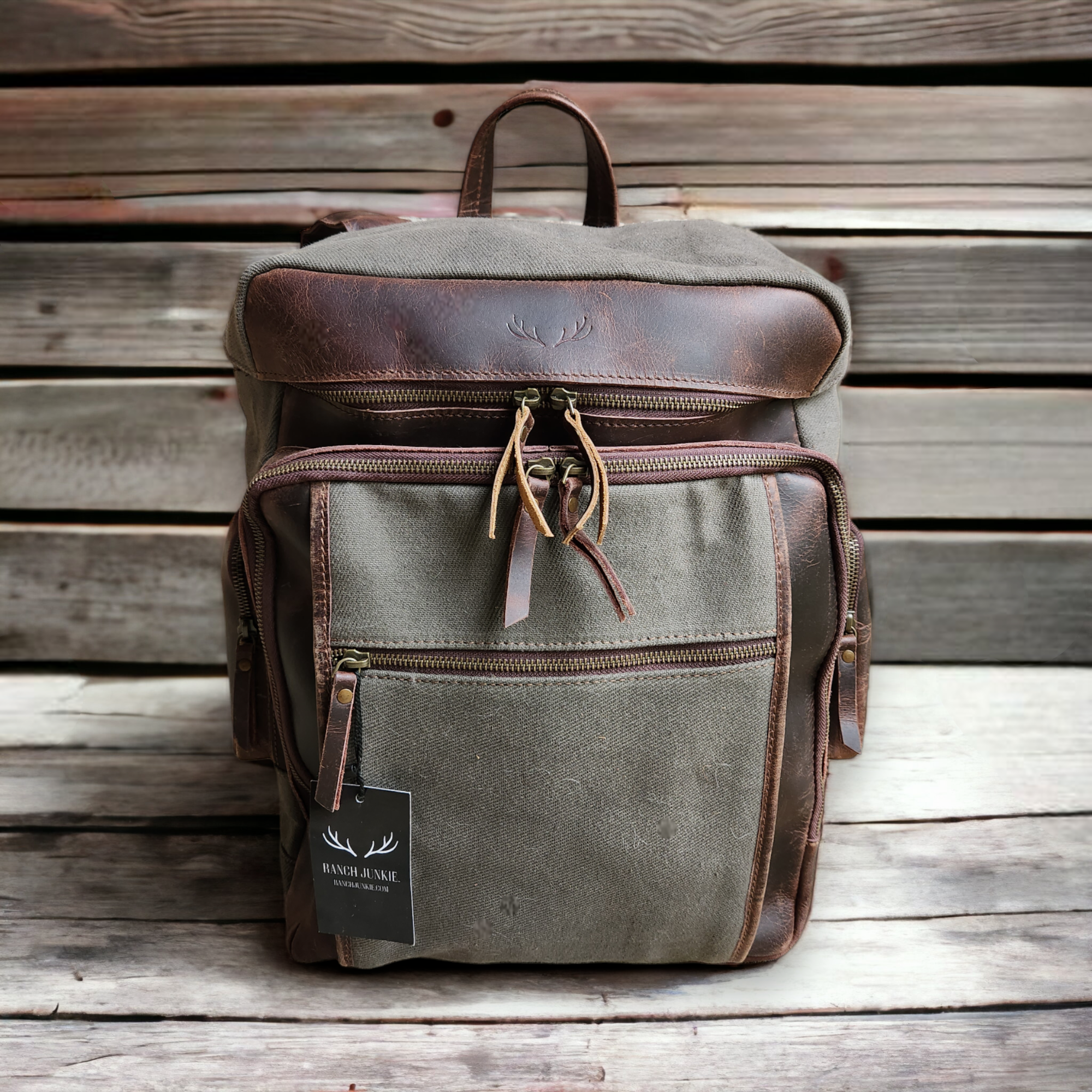 Bundle Deal Canvas/Leather Drifter Backpack + Toiletry Bag Army Green - Ranch Junkie Mercantile LLC