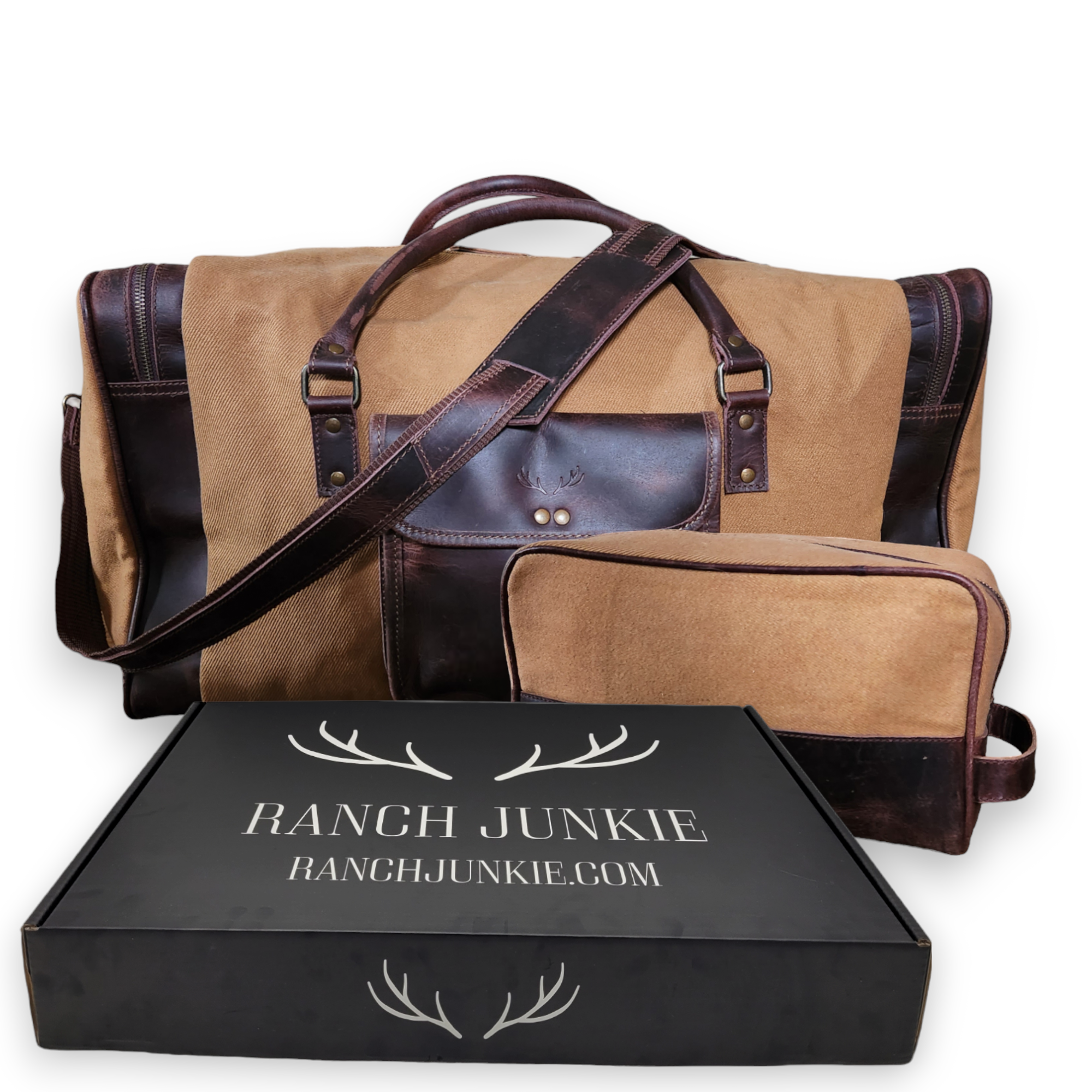 Bundle Deal Tan Drifter Canvas And Leather Weekender Duffel Bag + Toiletry Bag - Ranch Junkie Mercantile LLC