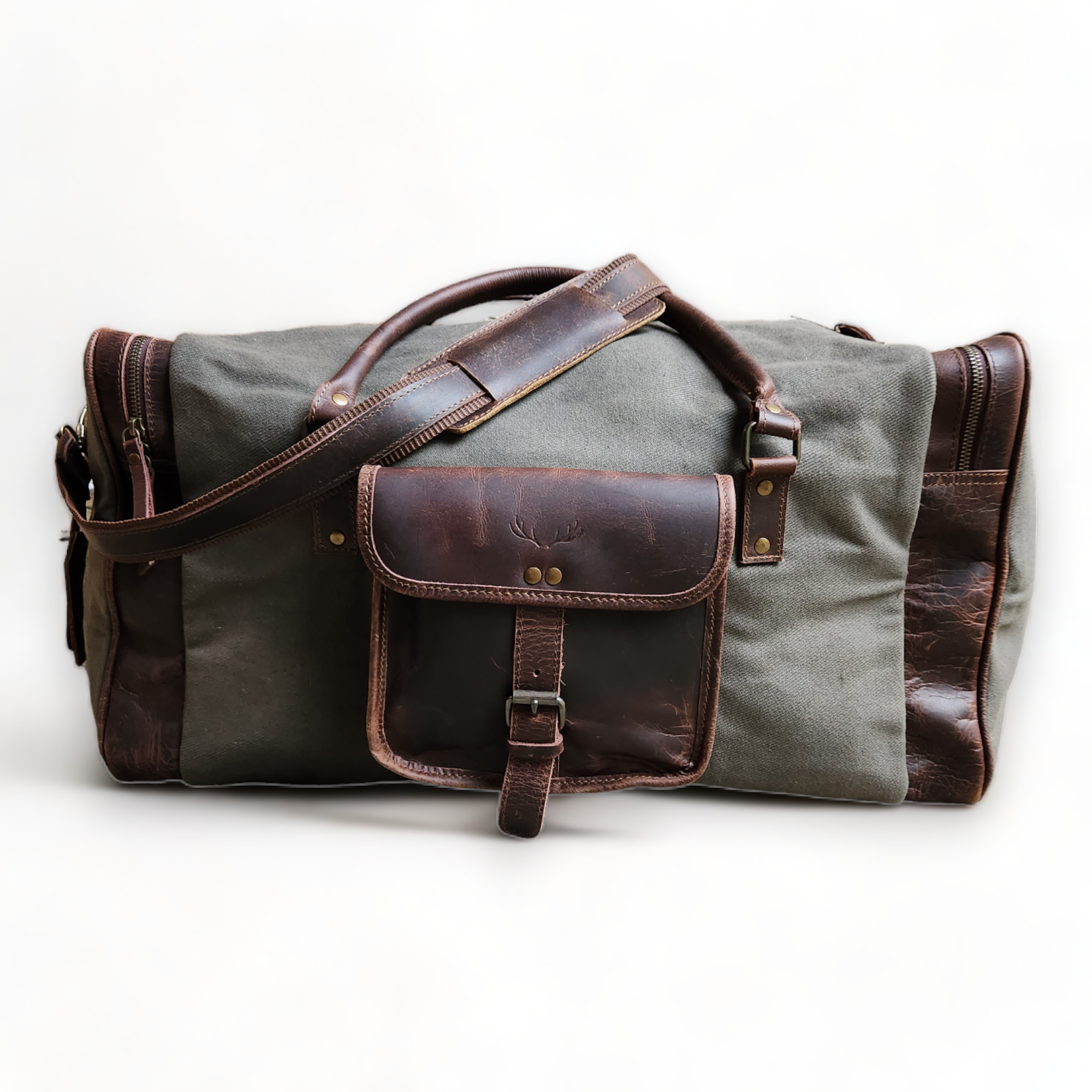 Bundle Deal Army Green Drifter Canvas And Leather Weekender Duffel Bag + Toiletry Bag - Ranch Junkie Mercantile LLC