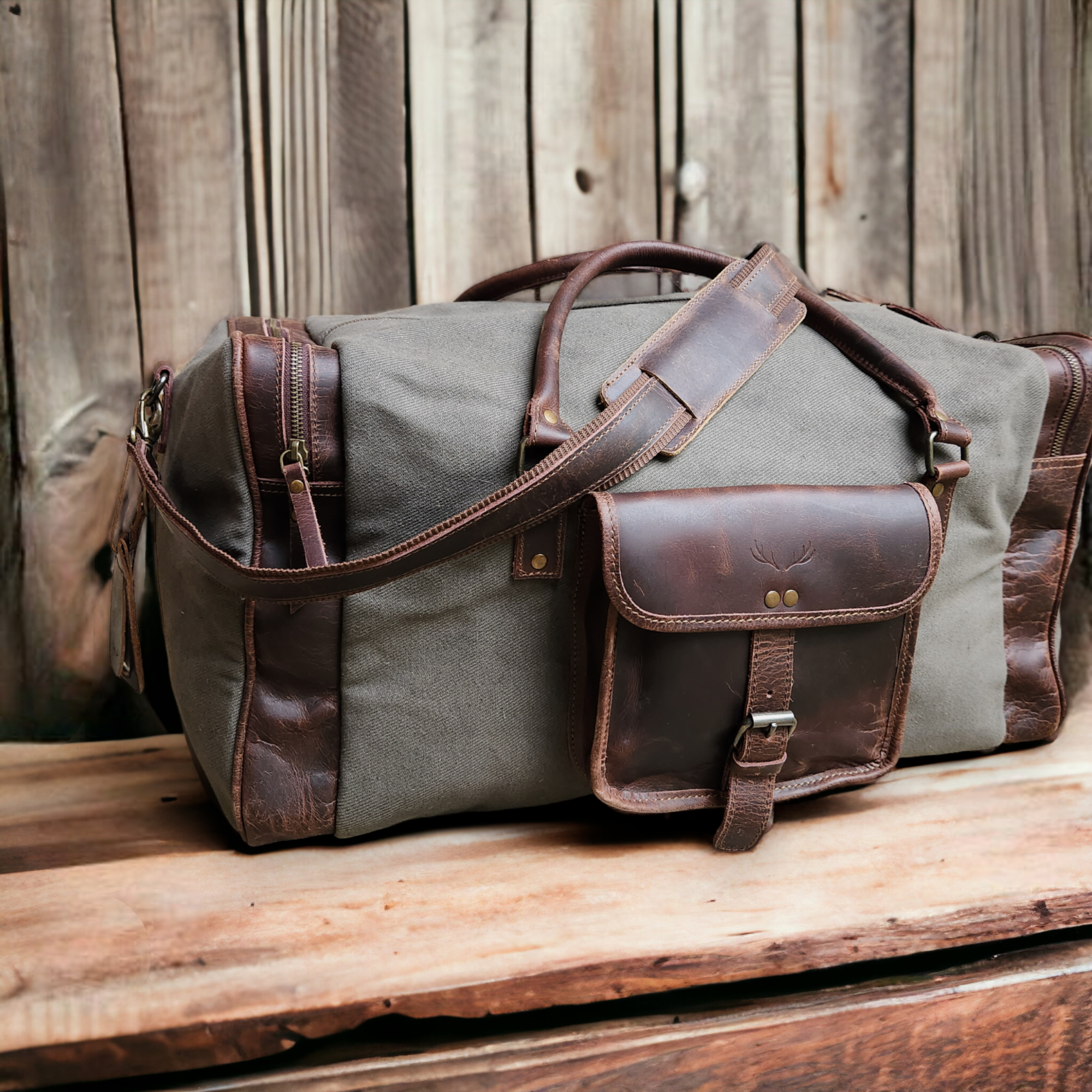 Bundle Deal Army Green Drifter Canvas And Leather Weekender Duffel Bag + Toiletry Bag - Ranch Junkie Mercantile LLC