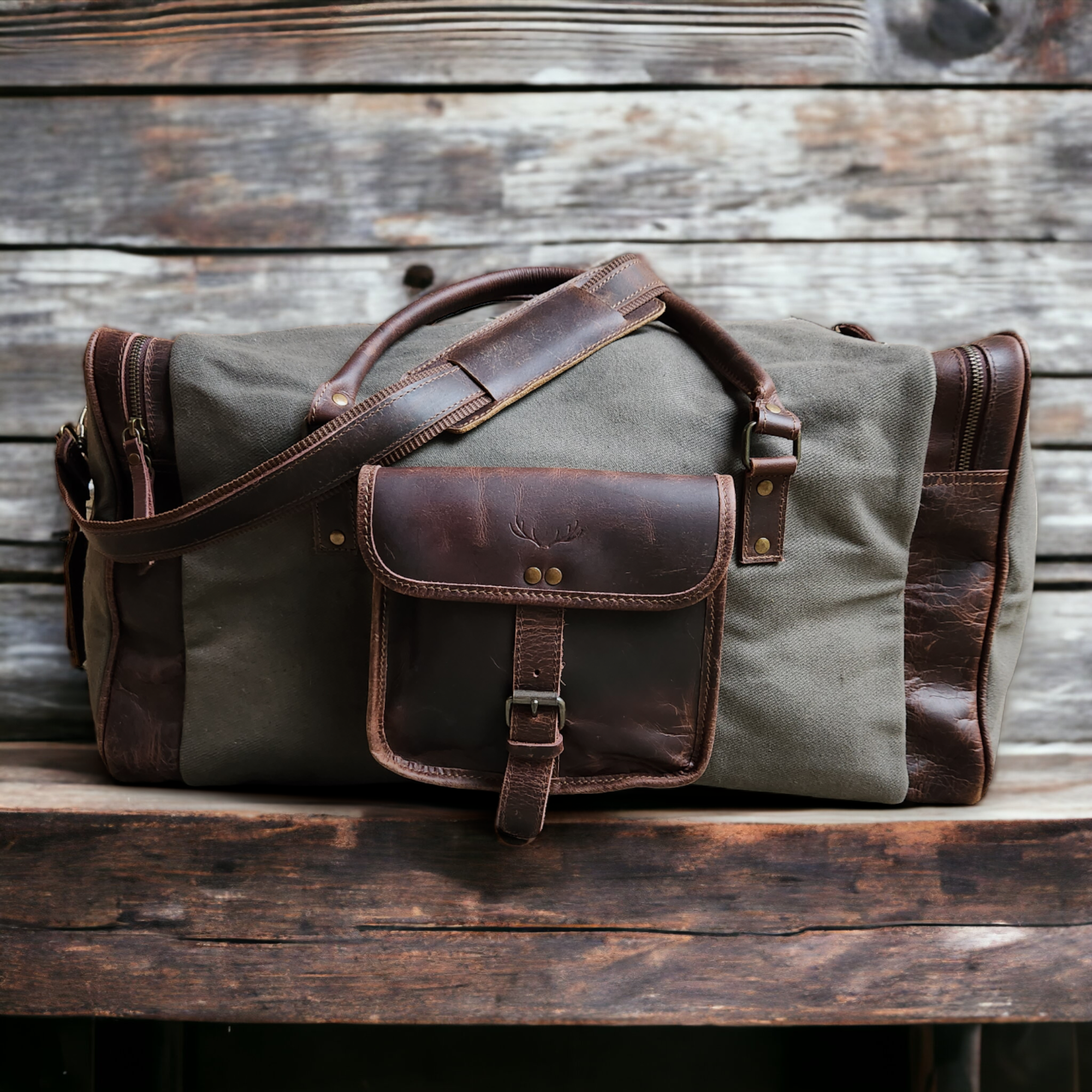 Bundle Deal Army Green Drifter Canvas And Leather Weekender Duffel Bag + Toiletry Bag - Ranch Junkie Mercantile LLC