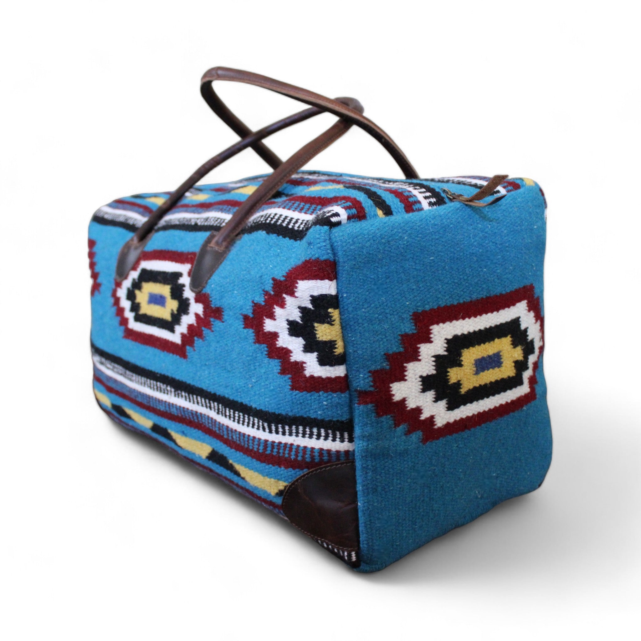 Boho Aztec Large Weekender Southwestern Duffel Bag El Mar Saddle Blanket Bag 100% Leather Handles - Ranch Junkie Mercantile LLC