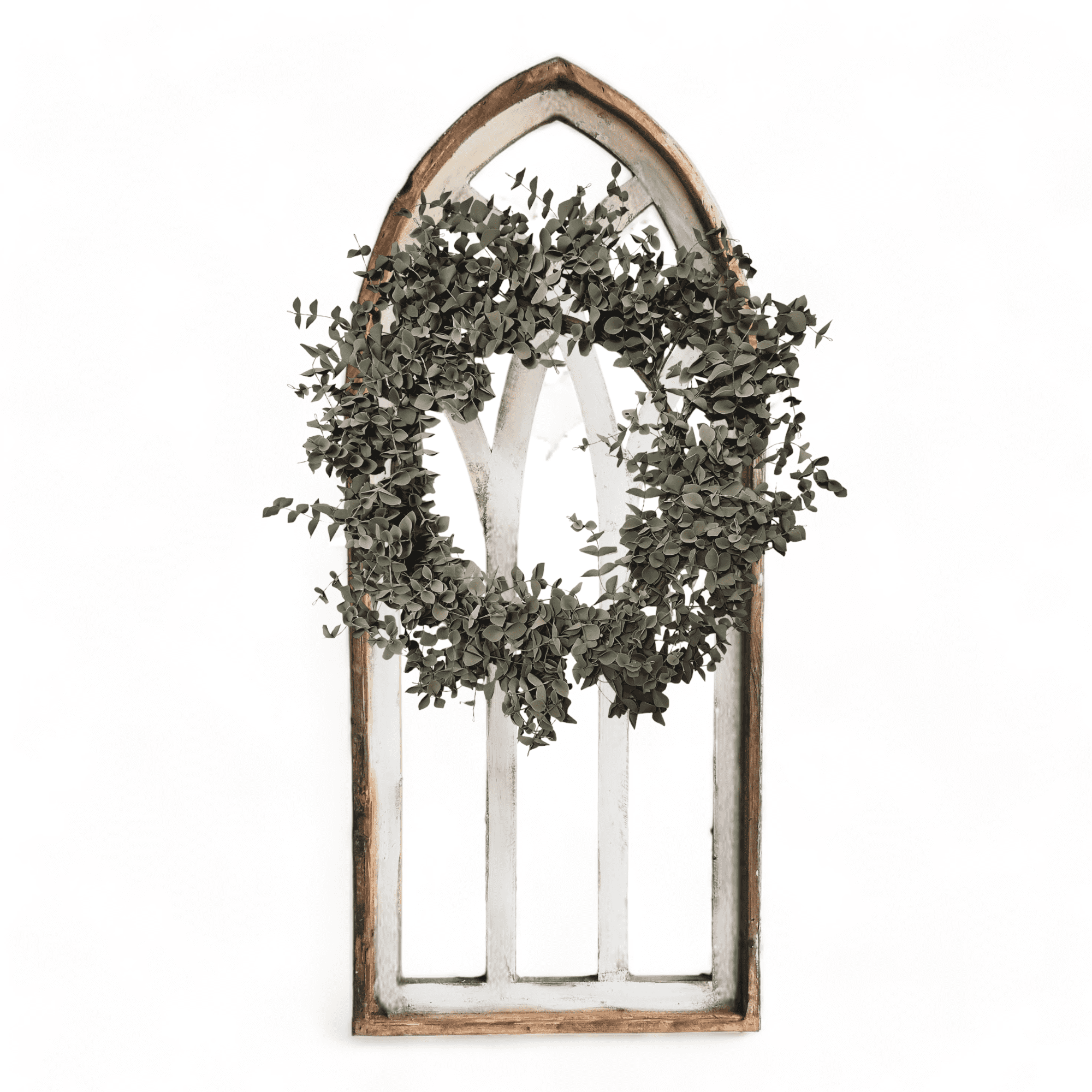 48" X 21" Farmhouse Wood Cathedral Window Rustic White- The Farmhouse Cathedral Window - Ranch Junkie Mercantile LLC