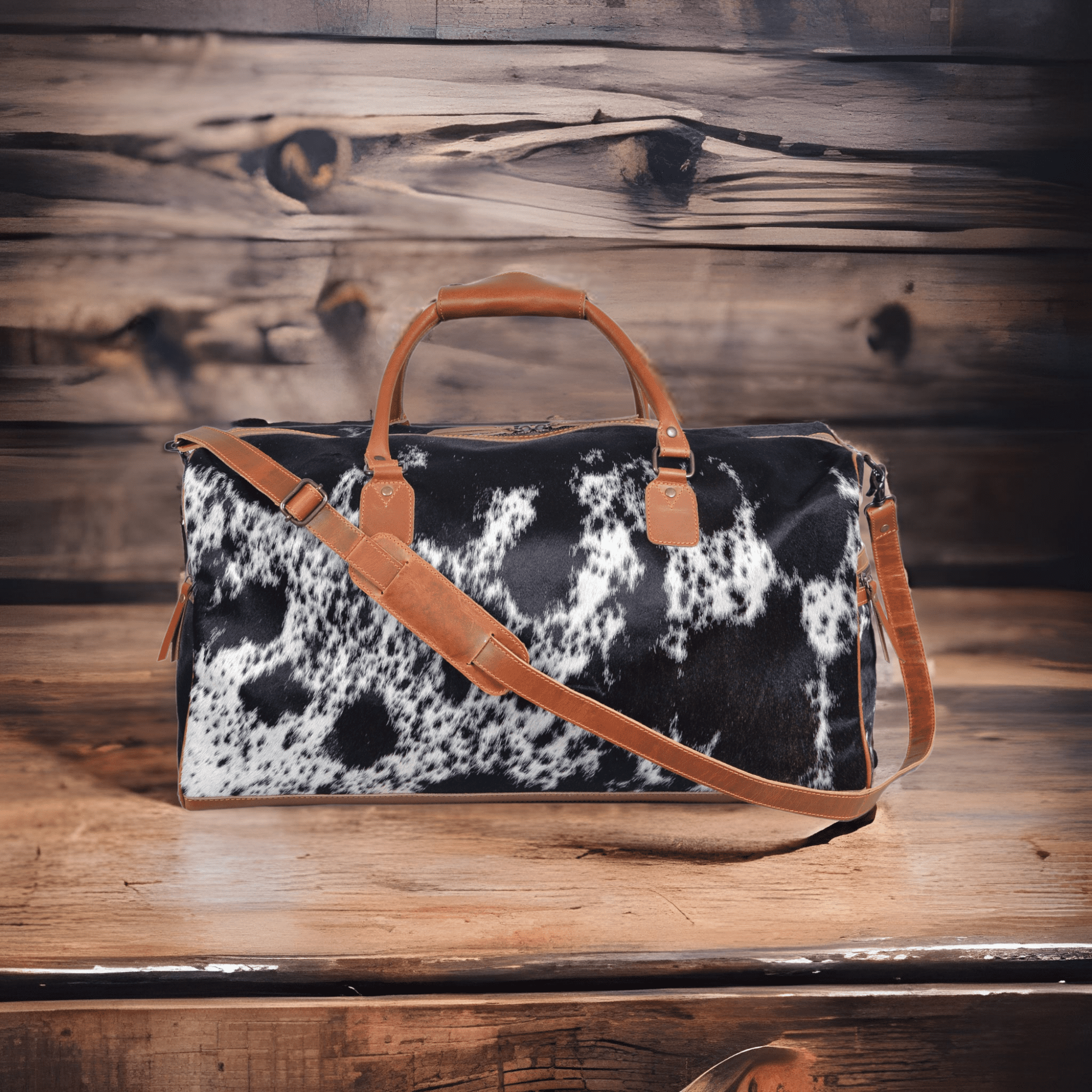 Bundle Deal Black Highlands Large Genuine Cowhide Weekender Duffel Bag+ Black Tote Cowhide Purse - Ranch Junkie Mercantile LLC